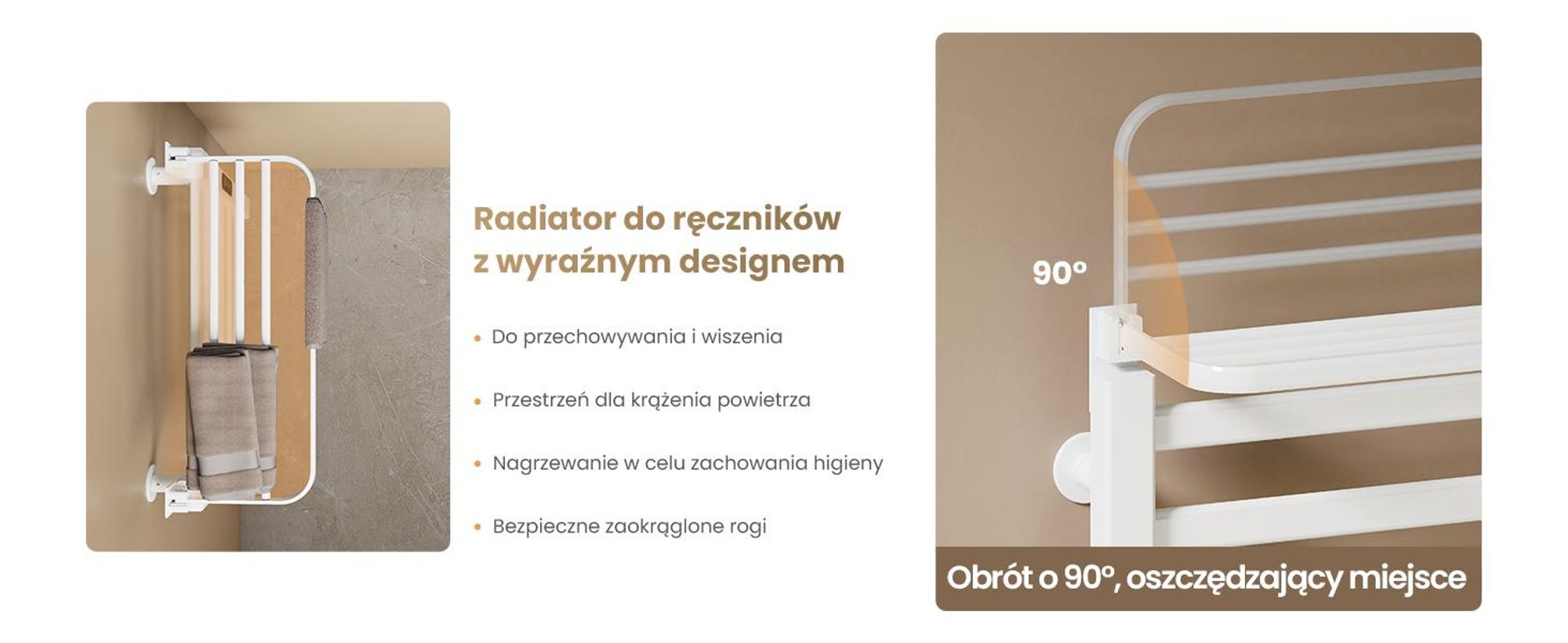EMKE Grzejnik łazienkowy elektryczny 1000x500 mm, 280W, dwurzędowy, płaskie rurki, półka i haki, WiFi Tuya Alexa, biały połysk