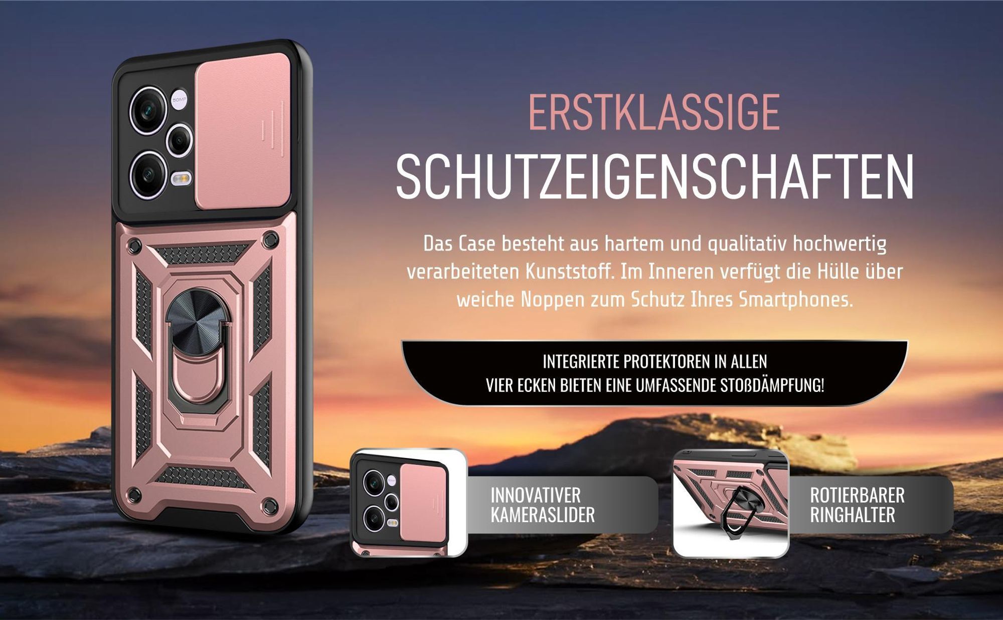 Handycase in Rosegold für Xiaomi Redmi Note 12 Pro 5G mit Ringhalter