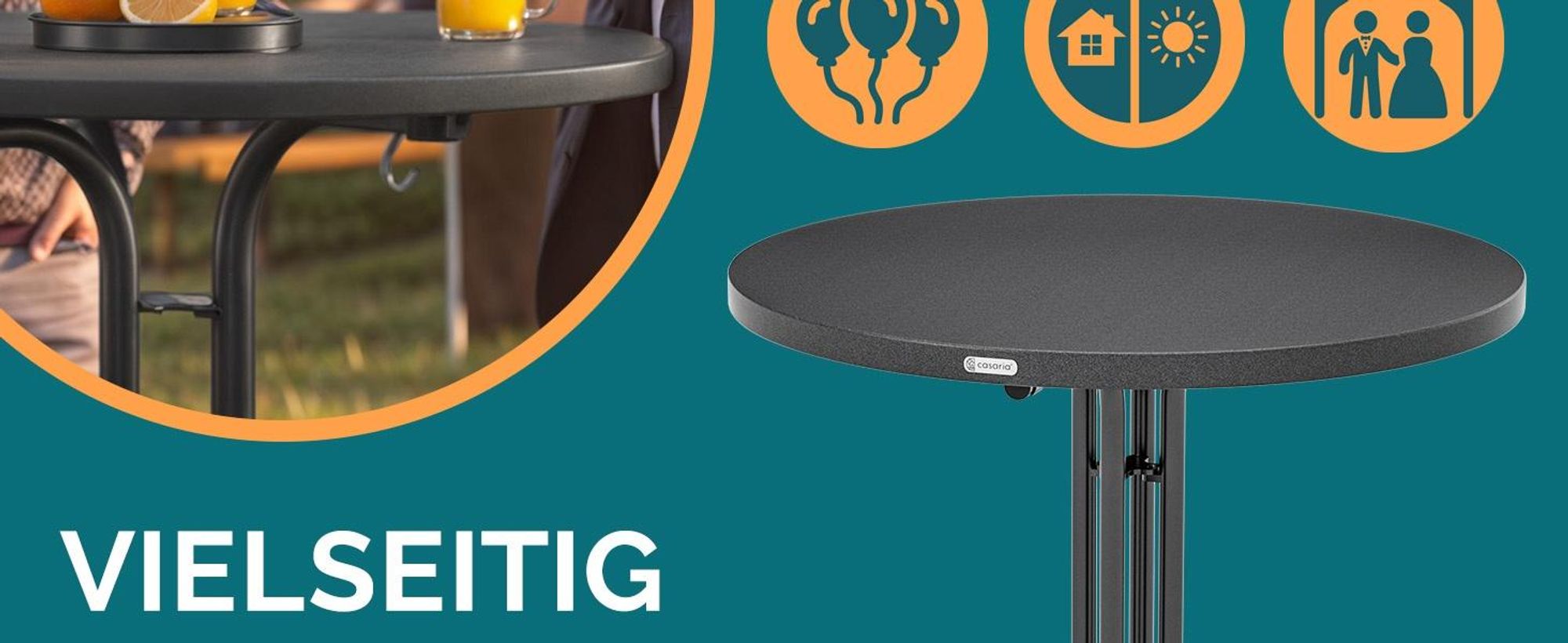Runder Klapp-Stehtisch Weiß Anthrazit für Indoor & Outdoor, Höhe 110 cm, Ø 70/80 cm