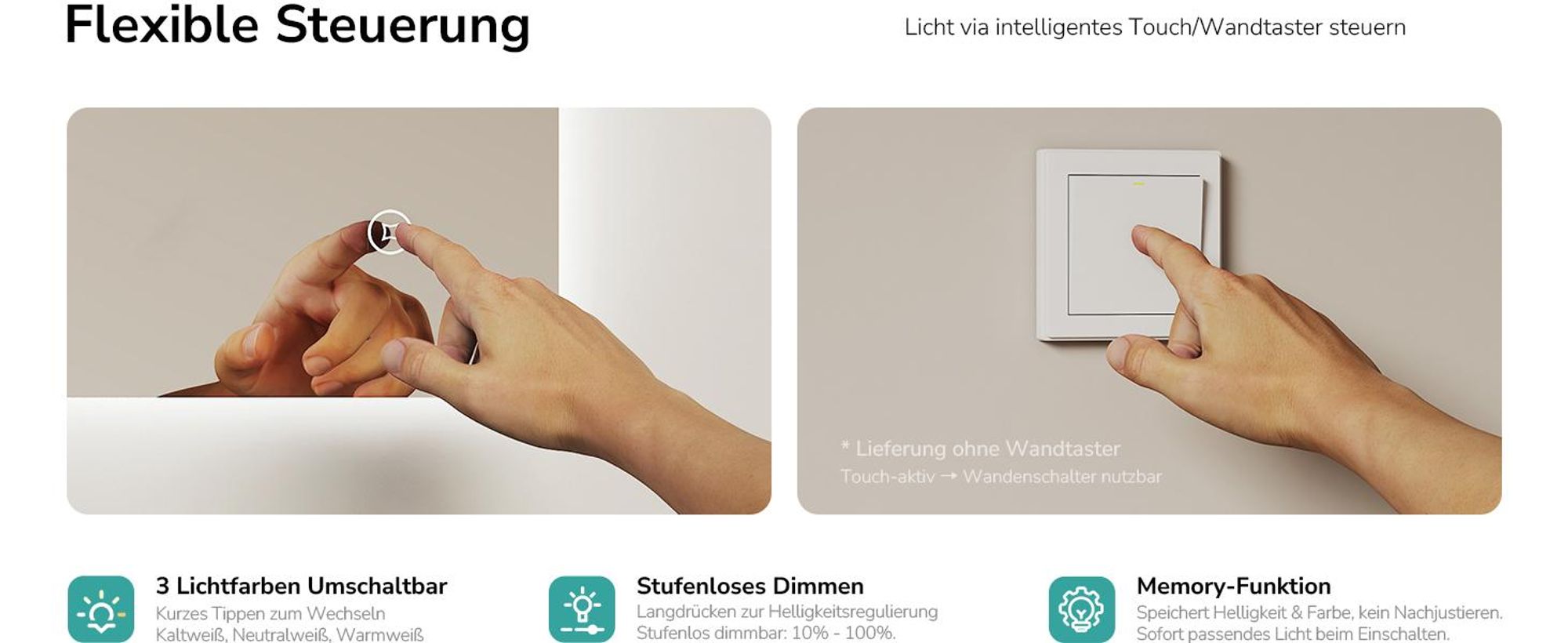 EMKE LED Badspiegel 80x60cm mit Beleuchtung 3 Lichtfarbe kaltweiß Neutral Warmweiß Beschlagfrei Lichtspiegel Badezimmerspiegel mit Touchschalter
