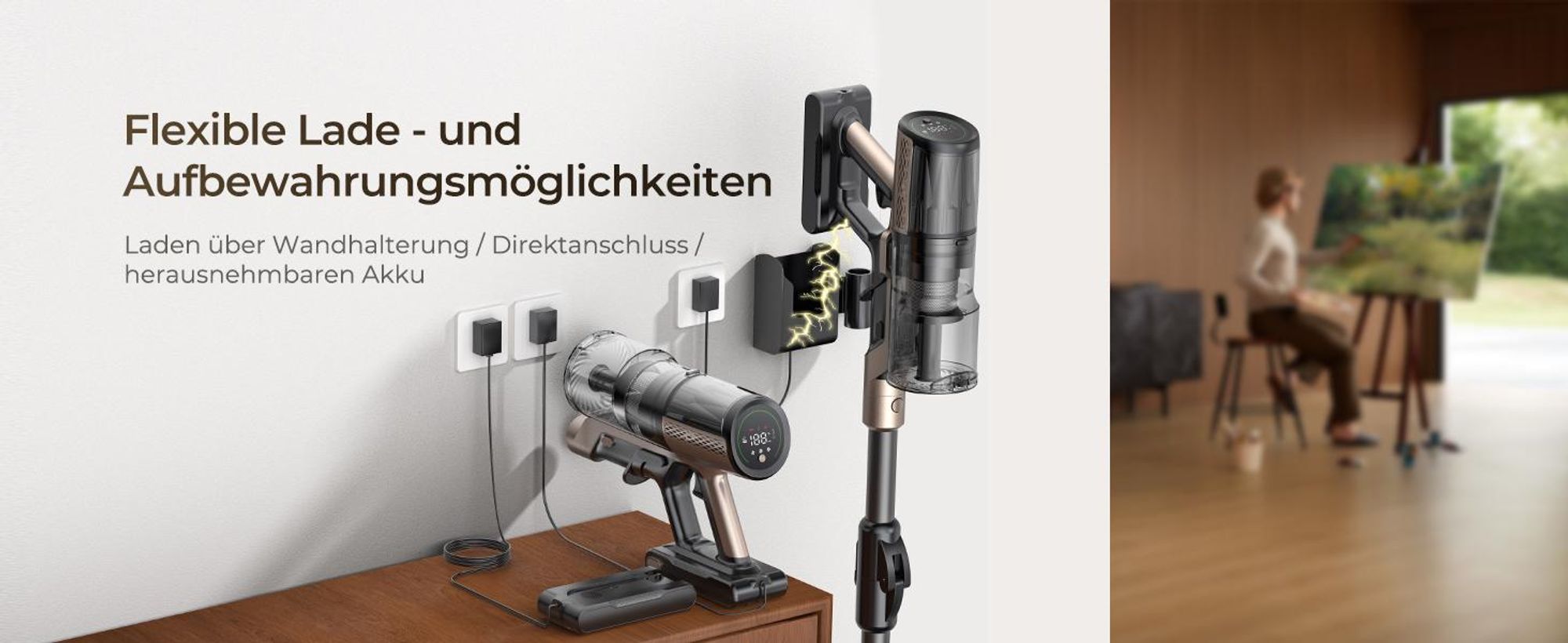 Proscenic P020 OnePass Akku Staubsauger Kabellos 680W/85KPA/70Min, Klappstange, zur Reinigung unter niedrigen Möbeln