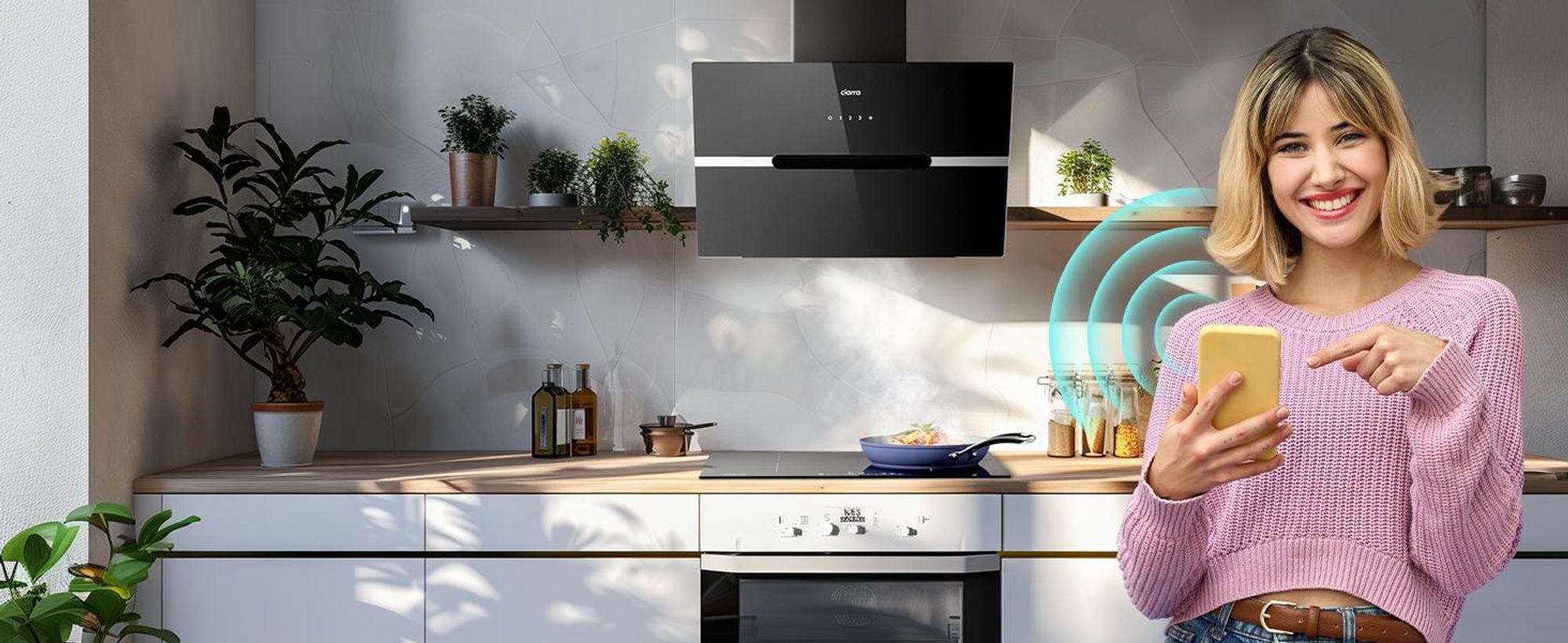 CIARRA Cofano gamma A+++ 650 m³/h Cofano estrattore 60cm WIFI + APP & Touch Control Booster VM6736FB