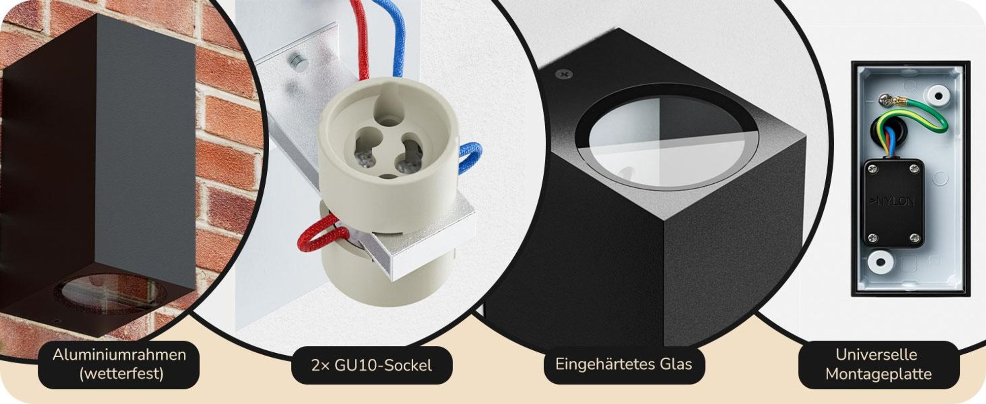 EDISHINE 2er LED Wandleuchte Aussen Schwarz, Up-Down Wandlampe Einstellbarer Lichtstrahl, IP44 spritzwassergeschützt
