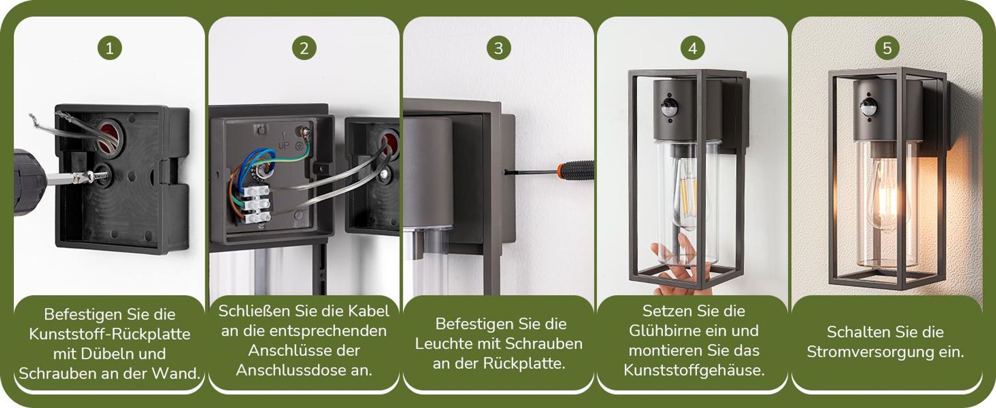 EDISHINE Wandlampe Innen/Außen mit Bewegungsmelder, Moderne Wandleuchte E27, Anthrazit