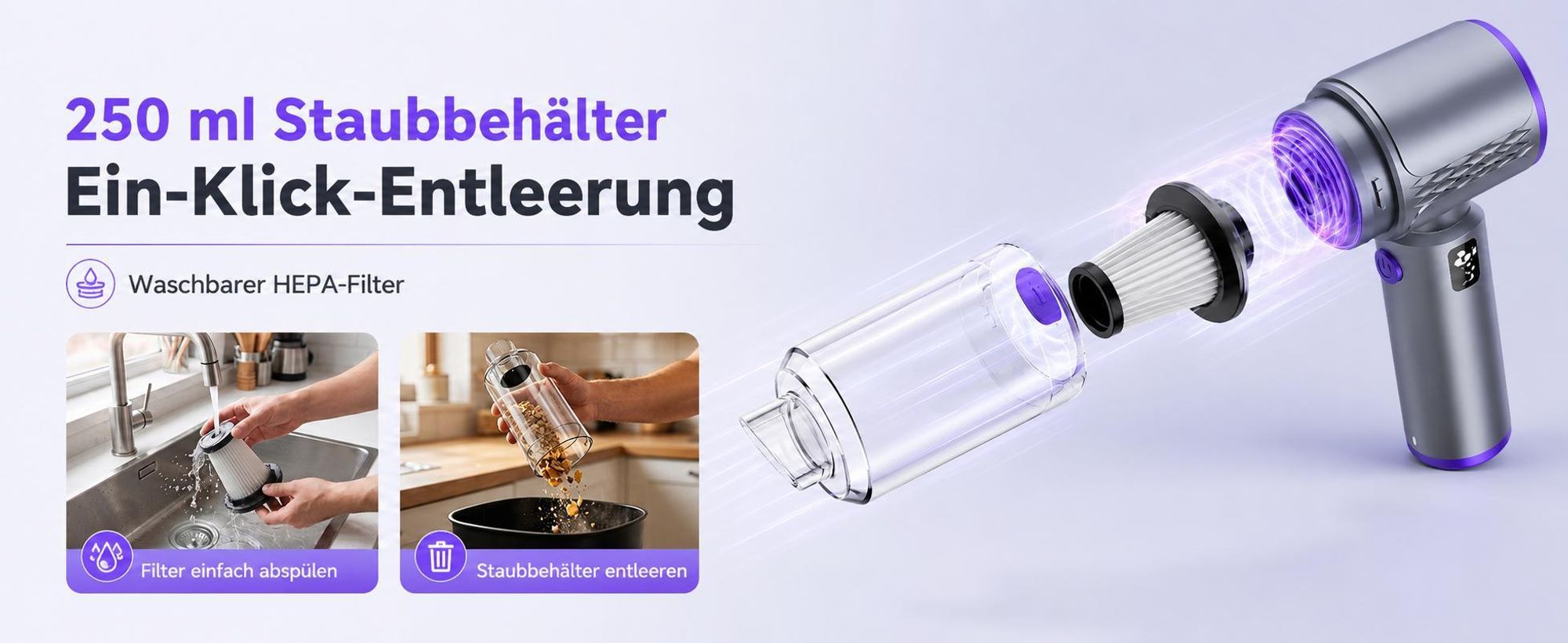 4-In-1 Handstaubsauger, 20000PA Akku-Handstaubsauger, LED kabelloser Autostaubsauger,Staubsauger&Gebläse, Mini Staubsauger für Auto, Zuhause, Haustier