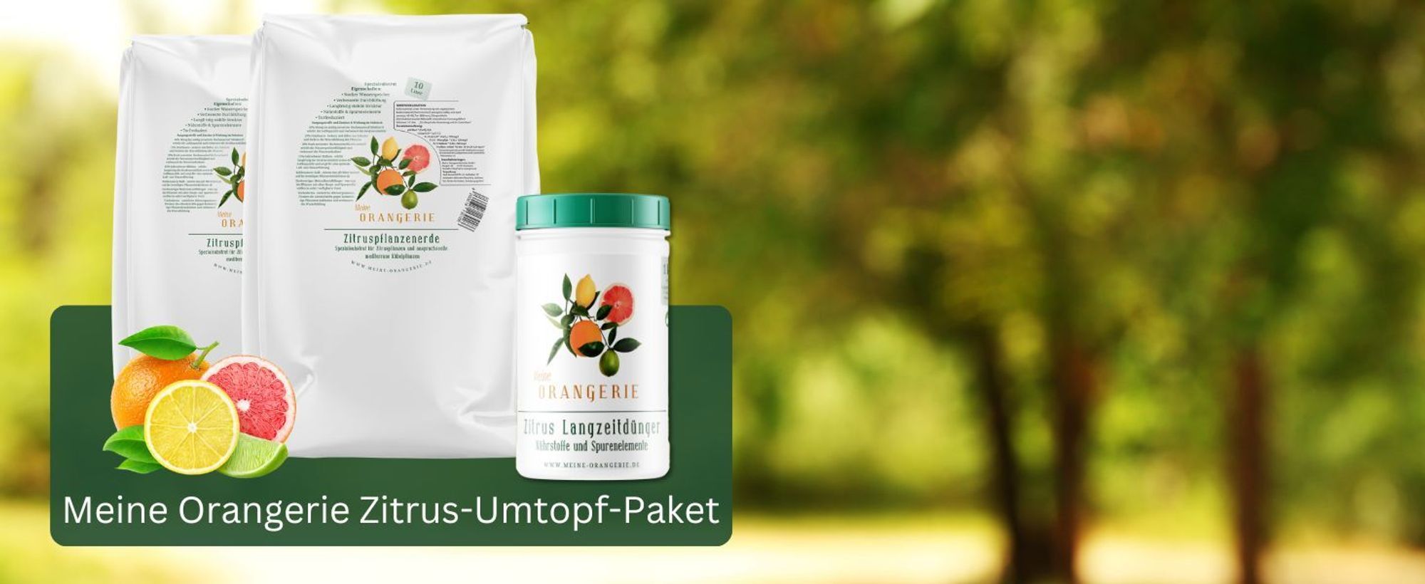 Meine Orangerie Zitrus-Umtopf-Paket - Beste Zitruserde [20l] + Zitrus-Langzeitdünger [1kg] - für kinderleichte Zitruspflanzen-Pflege