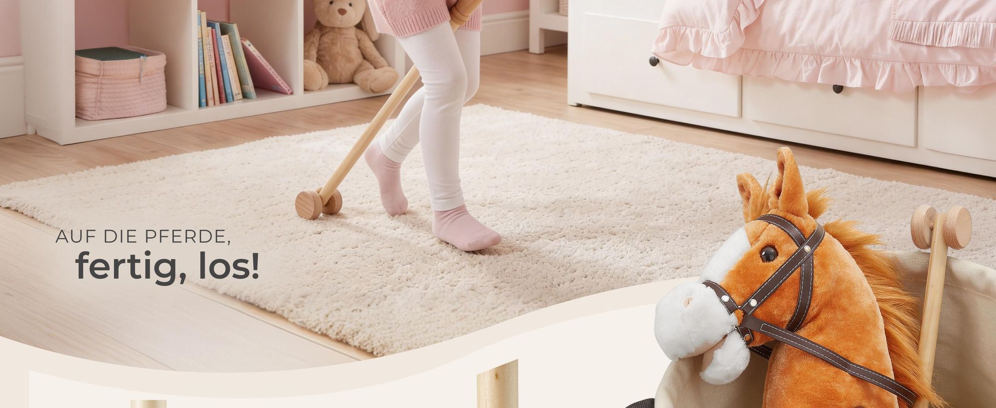 tectake® Hobby Horse Pferd | Steckenpferd mit Holzstab und Rollen 103 cm, Stockpferd für Kinder ab 24 Monaten