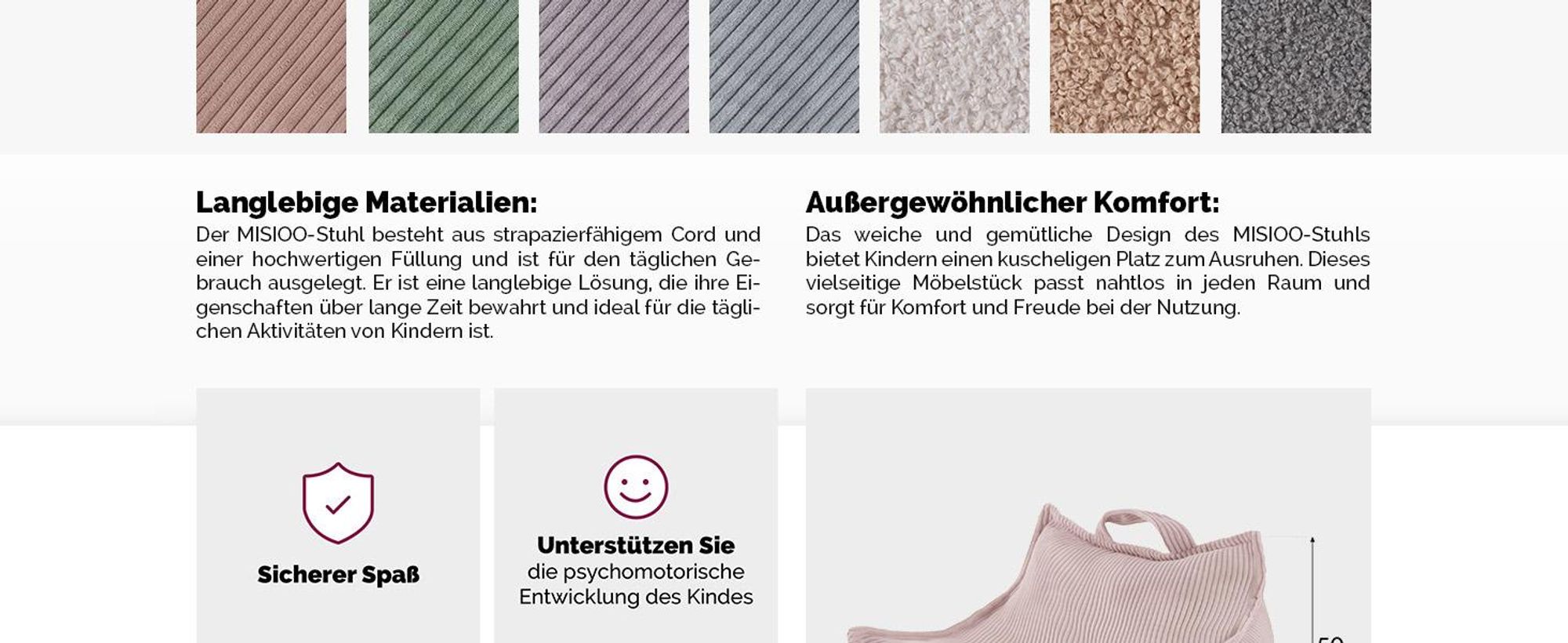 MISIOO Sitzsack Kinder - Kindersessel Ab 1 Jahr - Bequemer Kinder Sessel - Stabil und Weich -Corduroy Material - 77x67x50cm