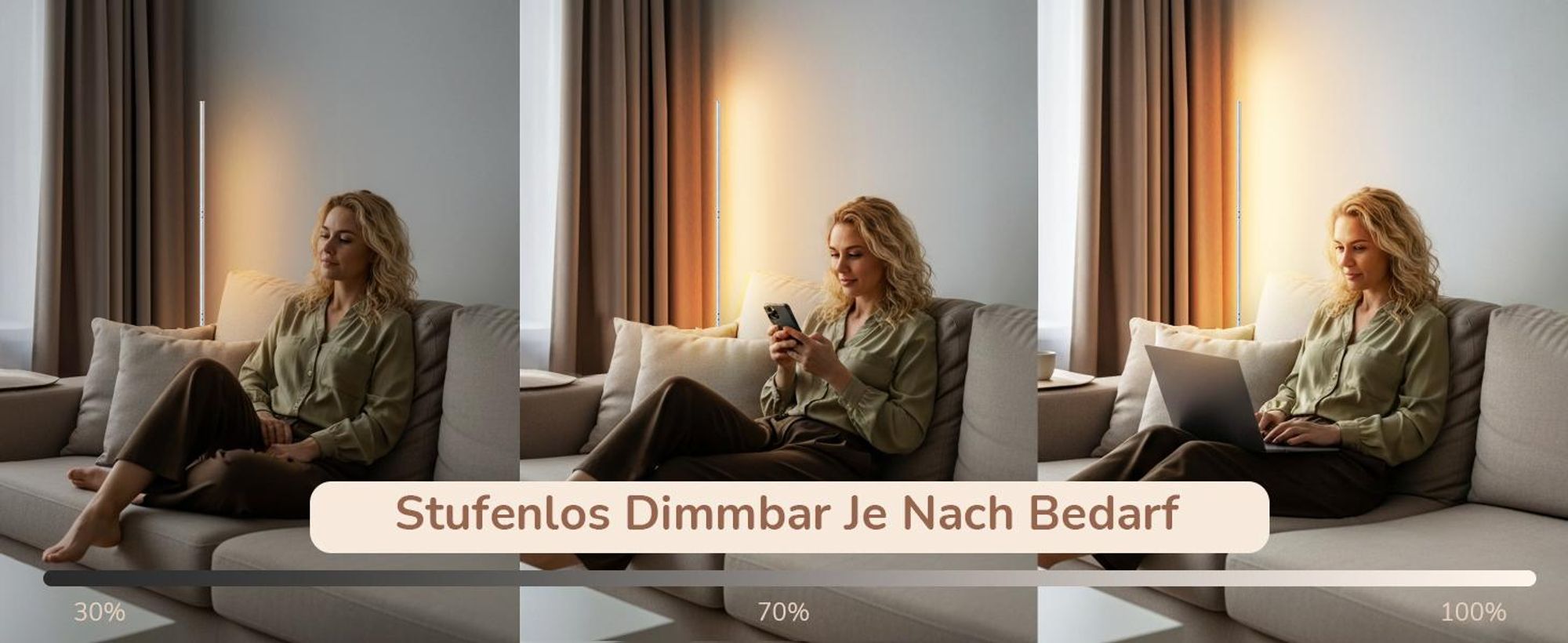 EDISHINE 2 Stehlampe Wohnzimmer, LED Stehlampe Dimmbar, 3000K warmweiße Stehleuchte mit Memory-Funktion, höhenverstellbar 146 cm,Silber