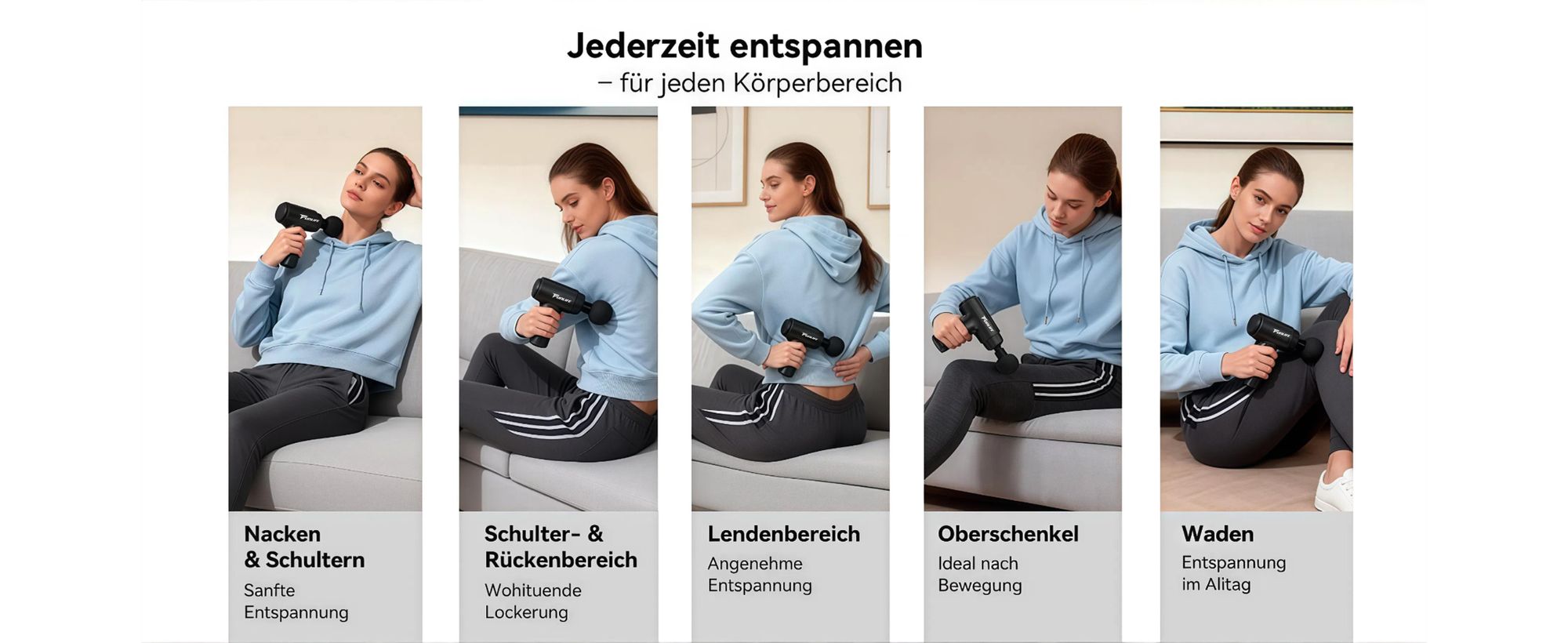 FunLife M2 Mini Massagepistole & Faszienpistole, 12 mm Tiefenhub, 6 Stufen, 4 Massageköpfe, USB-C, leise <45 dB, nur 0,5 kg，Mint Green