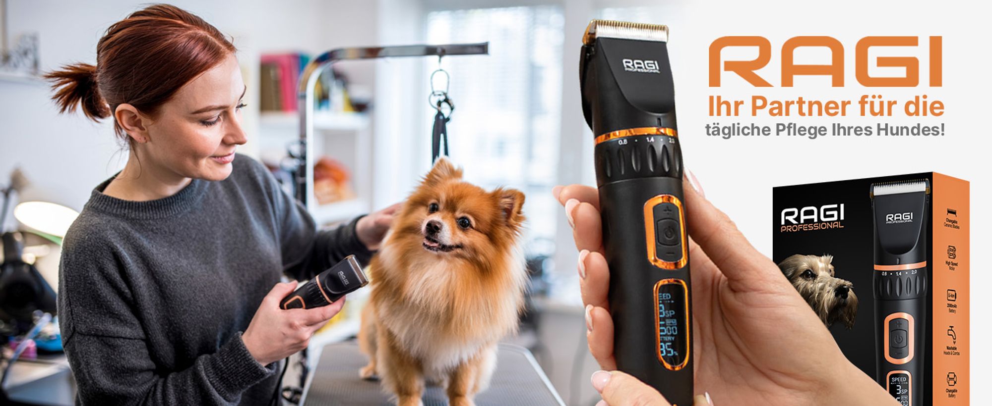 RAGI Leise Hundeschermaschine, Profi Schermaschine für Hund Katze, Kabellose Tierhaarschneidemaschine Elektrische Hundetrimmer, Haarschneidemaschine