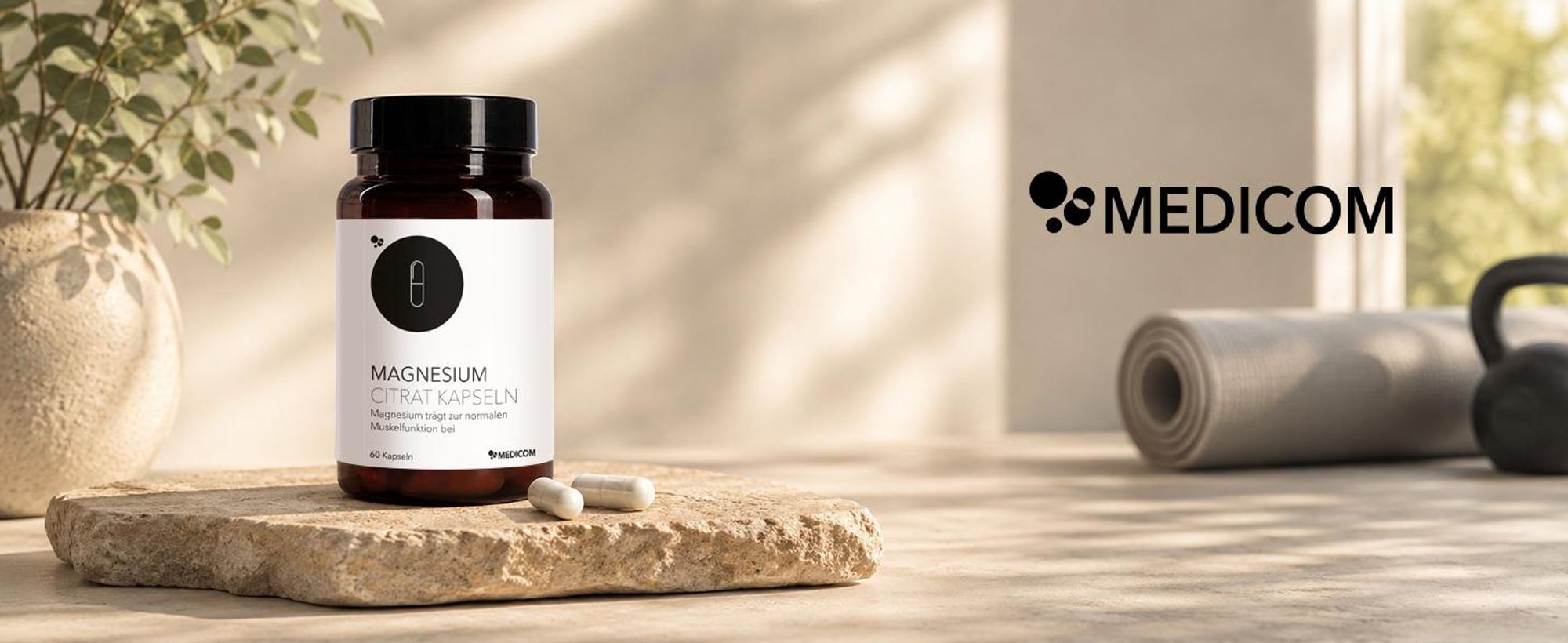 Medicom Magnesium Citrat mit 800 mg Magnesiumcitrat, hohe Bioverfügbarkeit, 60 Kapseln, für Power und starke Nerven