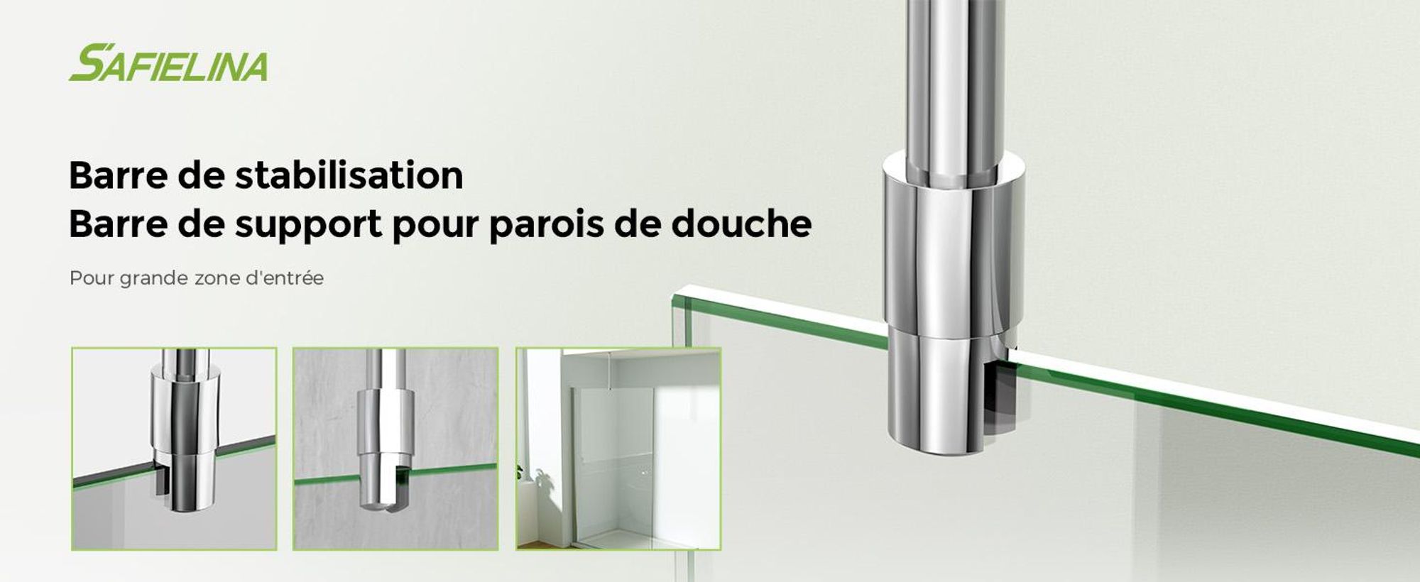 S'AFIELINA Barre de stabilisation de douche en inox, ronde, réglable (longueur), pour verre 6-10 mm, aussi pour plafond, idéale pour les parois de douche,1 pièce
