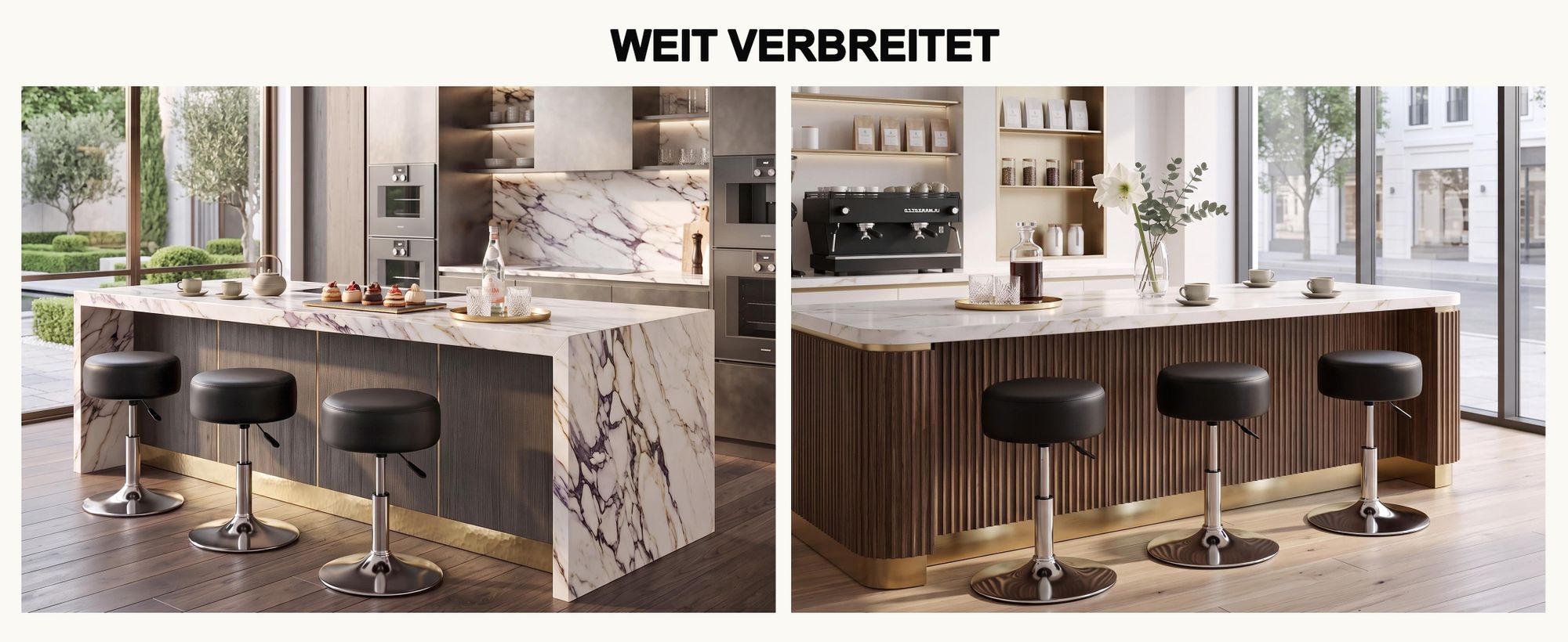 Duhome Drehhocker Schminkhocker Sitzhocker mit Polsterung Höhenverstellbar Drehbar aus Kunstleder, Schwarz