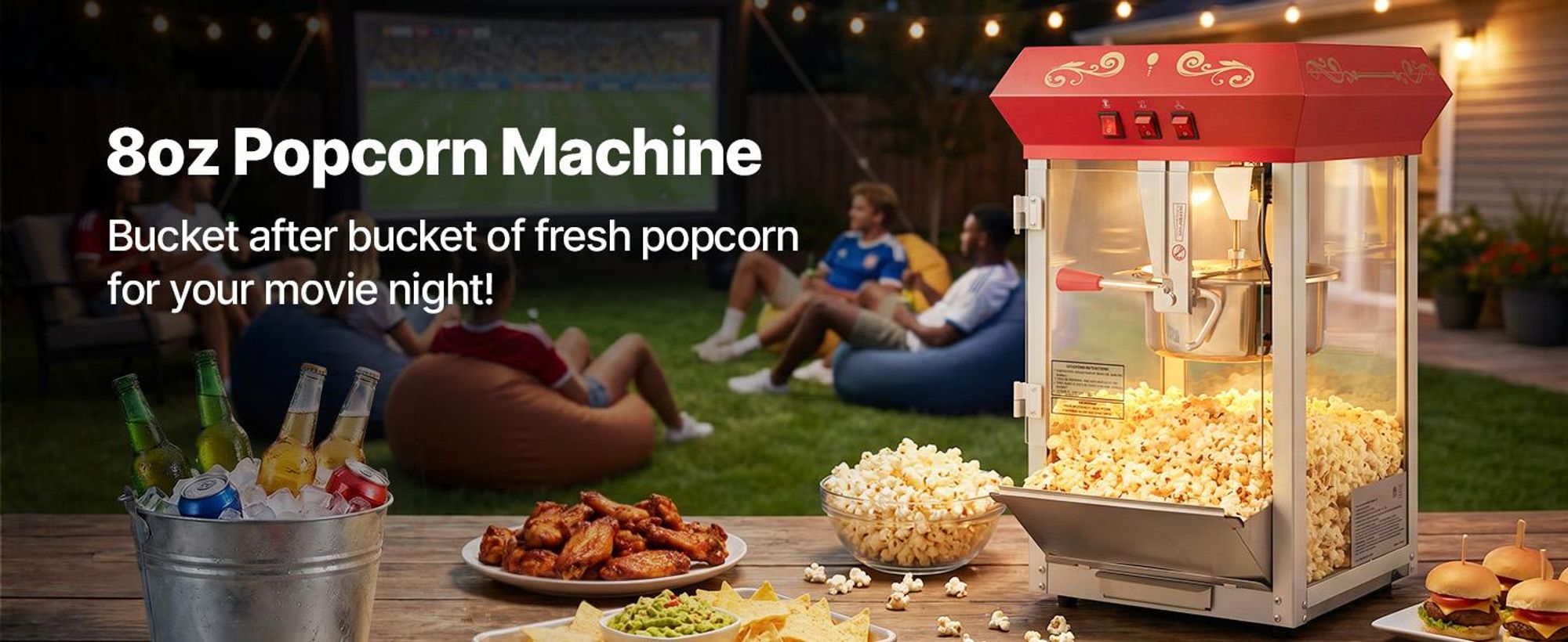 VEVOR Popcornmaschine, 850W Popcorn Popper, 8 Oz Kessel macht 48 Tassen pro Charge, Tisch-Popcornmaschine mit gehärtetem Glas, inklusive 4 Schaufeln, im Kino-Stil, Rot, Rot, 8oz