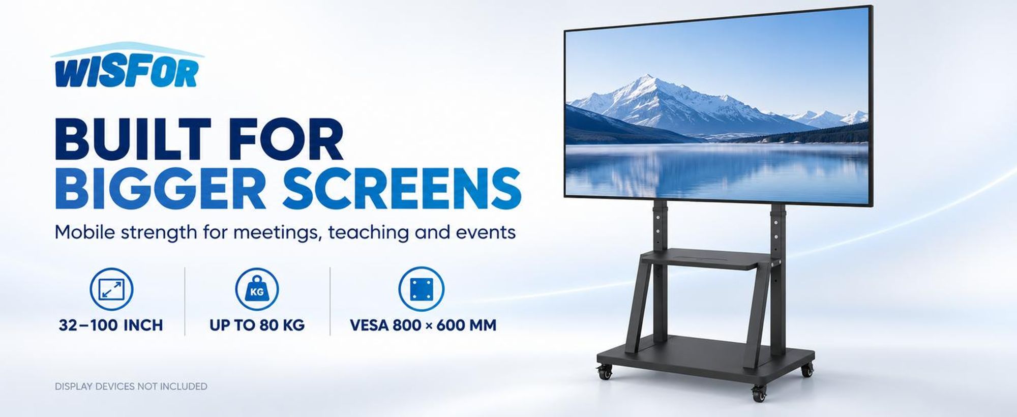 WISFOR EXTRA STABIL TV Ständer mit Rollen, 100" TV Standfuss Mobil Wagen, Höhenverstellbar Fernsehständer mit AV-Ablagen für 32"–100"