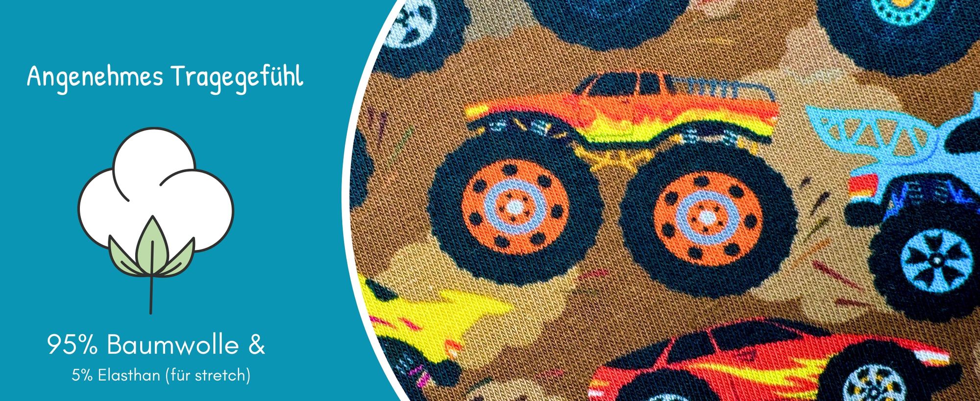 HECKBO Kinder Jungen Mädchen Beanie Mütze & Loop Schal Set - für Frühling, Sommer, Herbst & Winter - Wendemütze Monster Truck- 2 bis 8 Jahren - 95% Baumwolle - weiches pflegeleichtes Stretch-Material