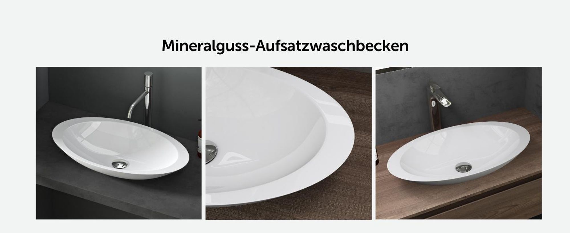 Mai & Mai Aufsatzwaschbecken 59,3x35,1x10,7cm Waschschale Waschtisch Waschbecken Gussmarmor in Anthrazit matt ohne Armaturenloch Col802