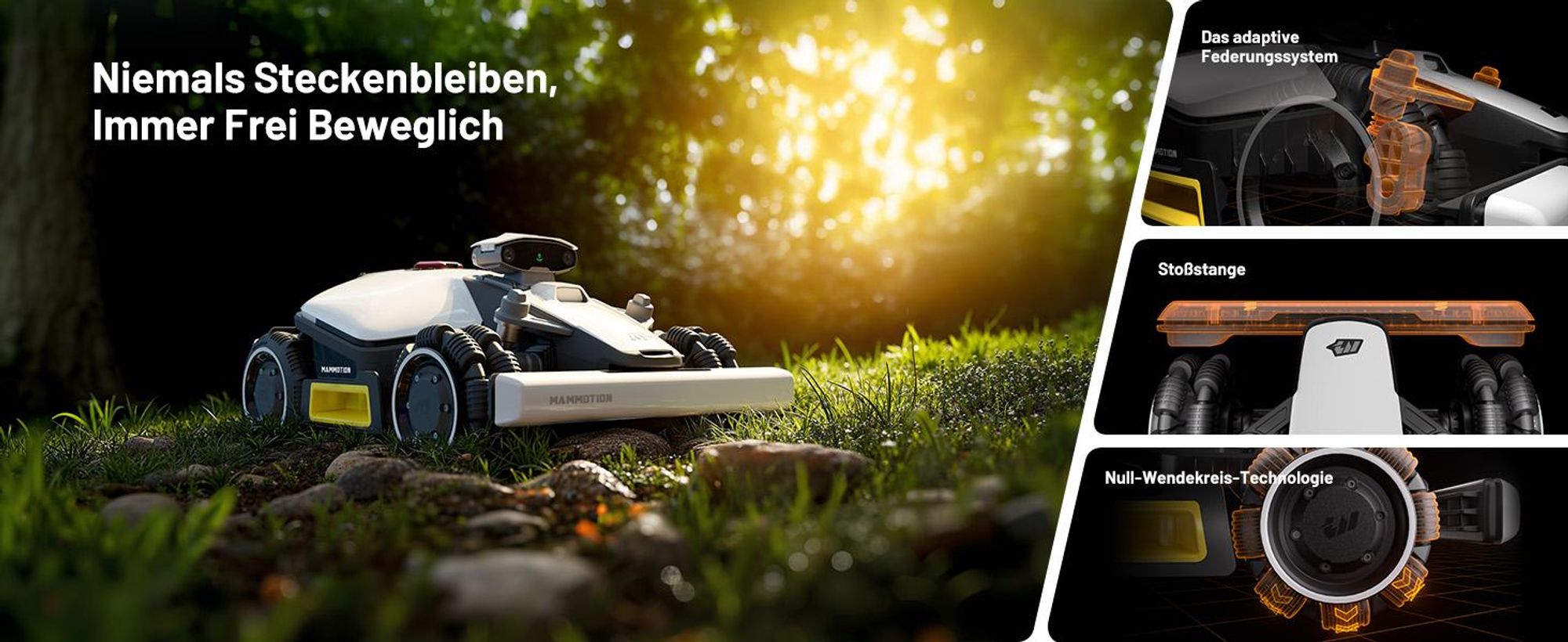 Mähroboter Mammotion LUBA mini AWD 1500 ohne Begrenzungskabel NetRTK+Vision Auto-Kartierung Empf. 1500m² Max. 1800m² 80% Steigung mit 4G-Modul APP