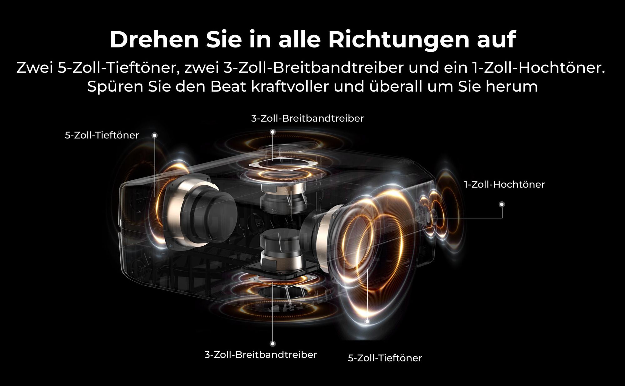 ULTIMEA Go tragbarer Party-Lautsprecher, 300 W Bluetooth PartyBox mit Bass-Boost, RGB-Beleuchtung, Mikrofon-/Gitarreneingang, Party & Outdoor, Rot