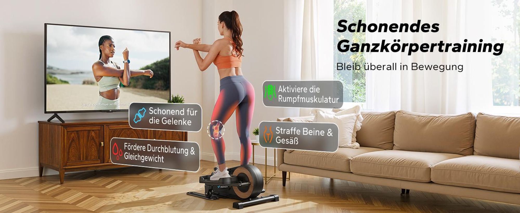 Mini Untertisch-Ellipsentrainer, 8 Magnetstufen, flüsterleise <15 dB, 95 % vormontiert, LCD & rutschfeste Pedale, gelenkschonend, bis 100 kg