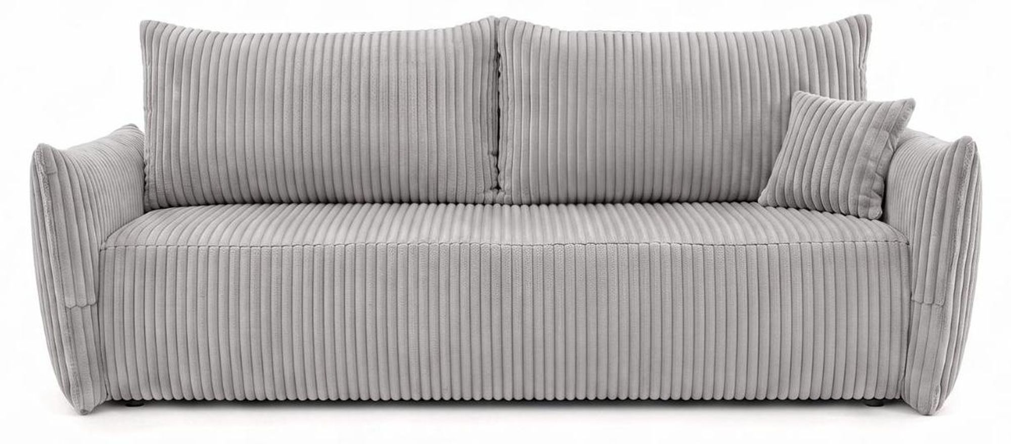 Sofa MELIO mit Schlaffunktion und Bettkasten – modernes Schlafsofa aus Cord für Wohnzimmer und Gästezimmer, bequemes 3-Sitzer Bettsofa, Hellgrau, Grau