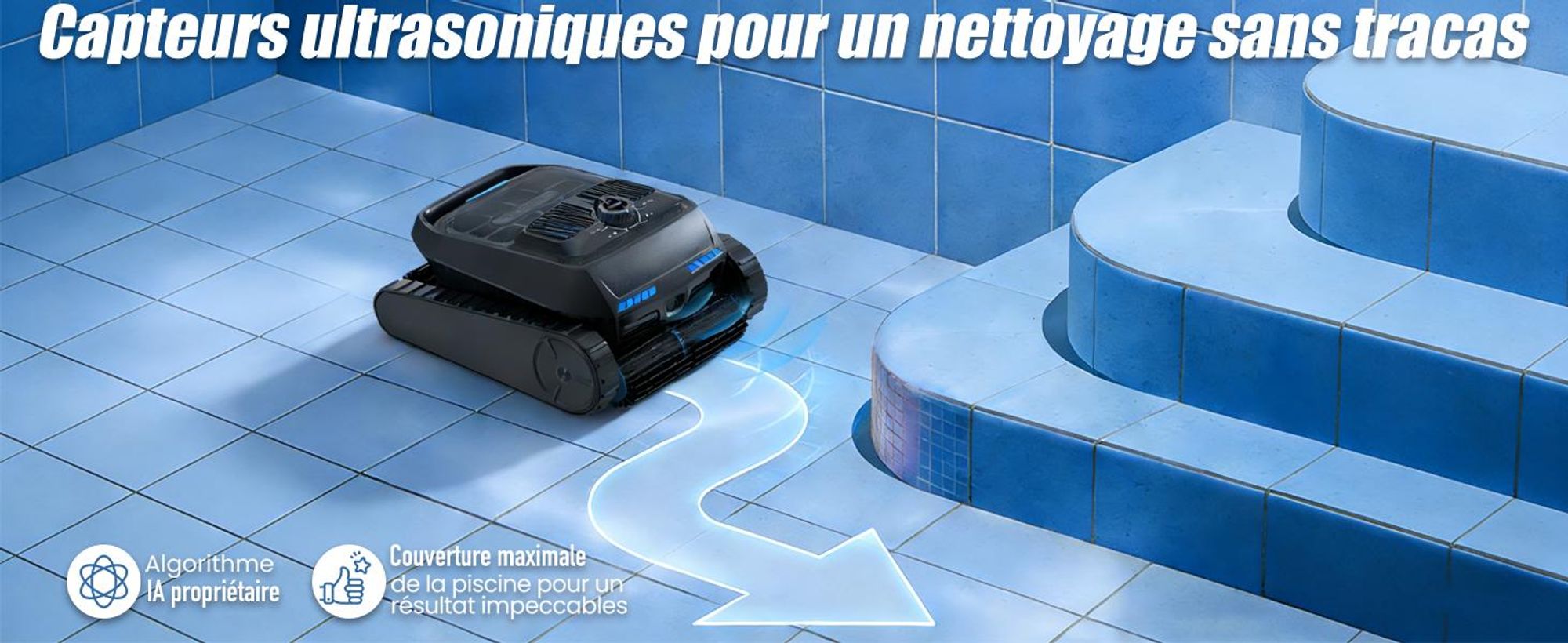 Robot de piscine AIRROBO CP400 Lite Robot nettoyeur de piscine pour sol/murs/ligne d'eau, aspirateur de piscine sans fil, autonomie de 150 min