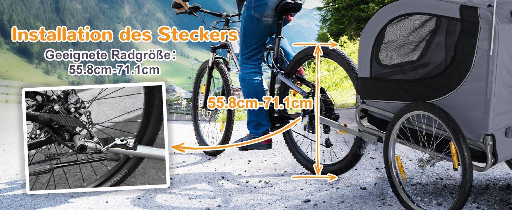 PawHut Fahrradanhänger Hundeanhänger Hunde Fahrrad Tier Anhänger Grau+Schwarz