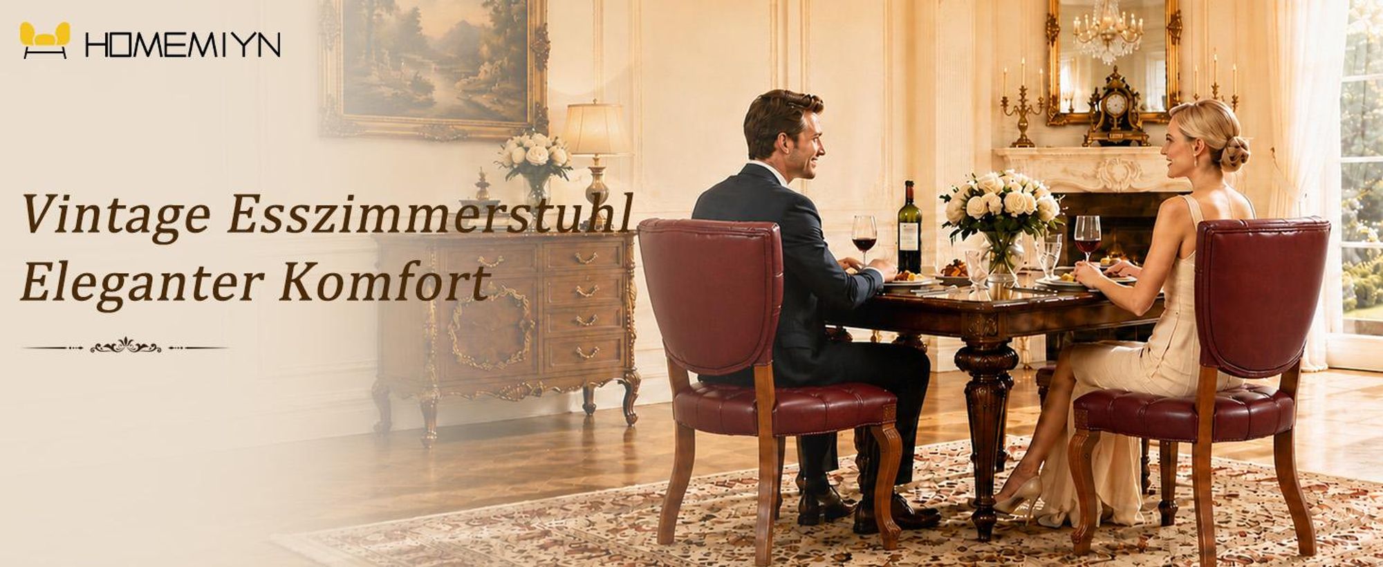 2er Set Esszimmerstuhl, Polsterstuhl mit hoher Rückenlehne, Beine aus Massivholz, aus Kunstleder, Geeignet für Wohnzimmer, Esszimmer und Arbeitszimmer
