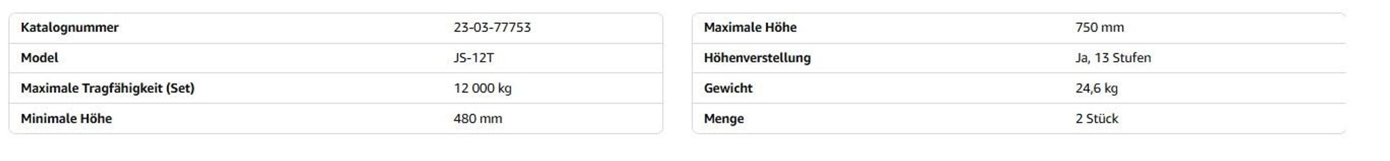STIX JS-12T 12 T 2x Unterstellböcke Höhenverstellbar 480–750 mm Transporter LKW