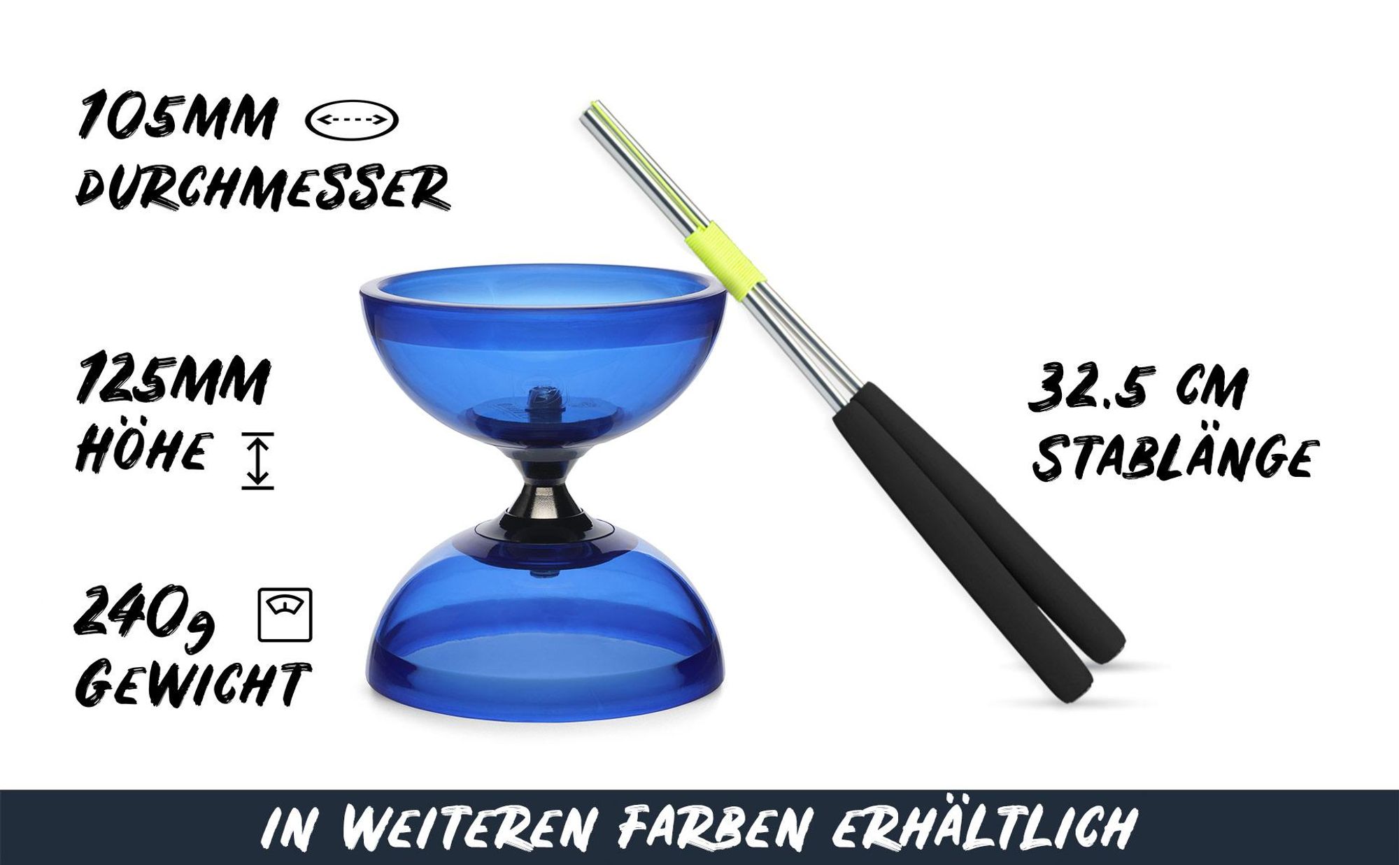 Diabolo Freizeit Diabolo Satz mit Kugellagerachse | Komplettes Starterset mit robuster Konstruktion für Anfänger und Fortgeschrittene | Hochwertige Ge