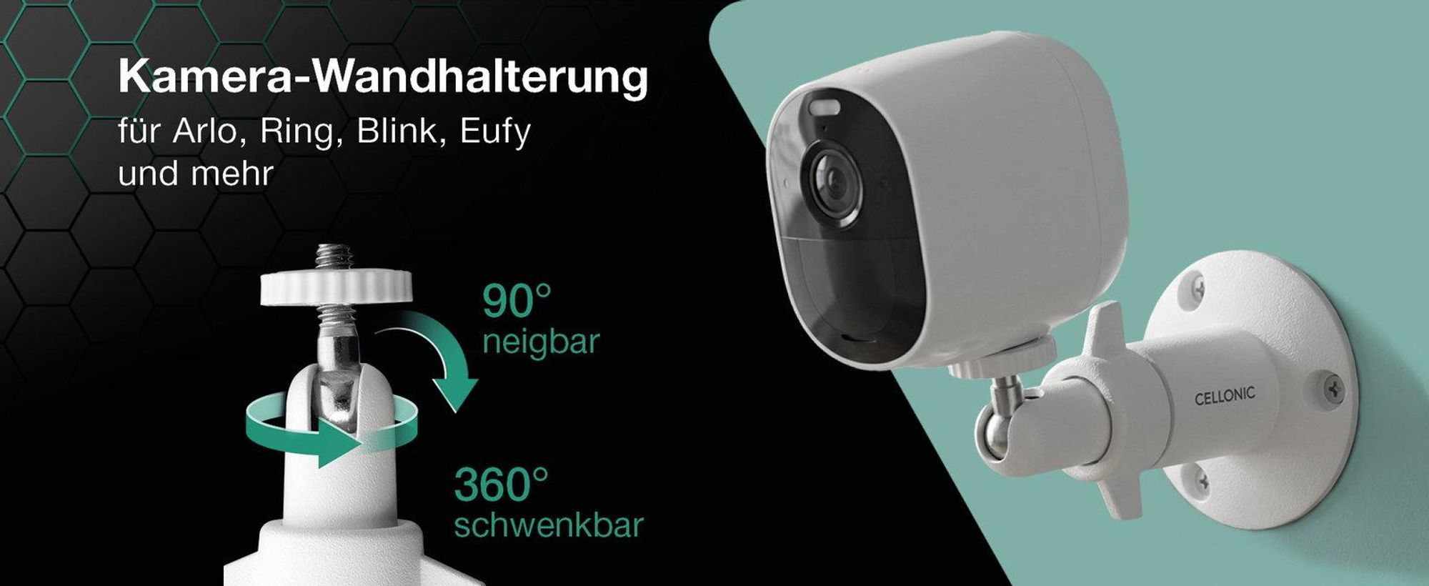 CELLONIC Kamera Wandhalterung mit 1/4" Zoll Gewinde für Arlo Pro 5, 4, Pro 3, Pro 2, Pro, Ultra 2, Ultra, Ultra 4k, Go, Essential, Light Halterung Überwachungskamera Befestigung innen und außen, Security camera mount
