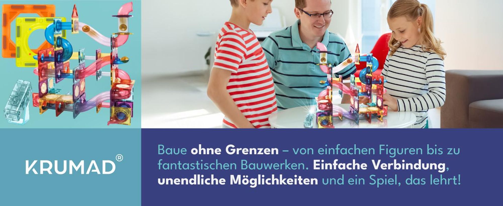 KRUMAD Magnetische Bausteine 106 Stück – Lernspielzeug ab 3 Jahren mit leuchtenden Kugeln & Röhren – Magnetspielzeug für Kinder, Jungen & Mädchen