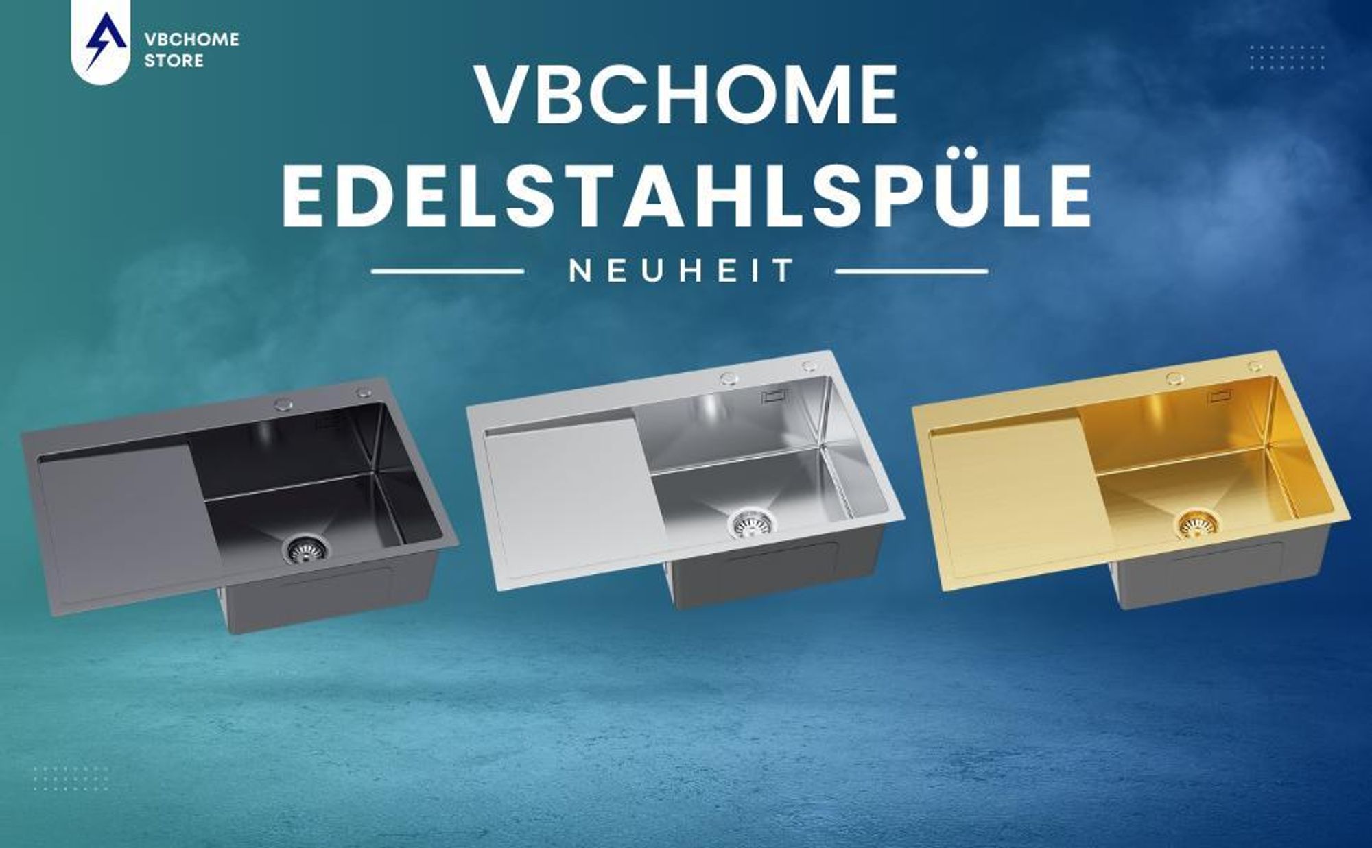 VBChome Küchenspüle 78×49 cm Edelstahl Stahlfarben mit Abtropffläche rechts – 1 Becken Spülbecken Einbauspüle Tiefe 21 cm Mindestunterschrank 50 cm
