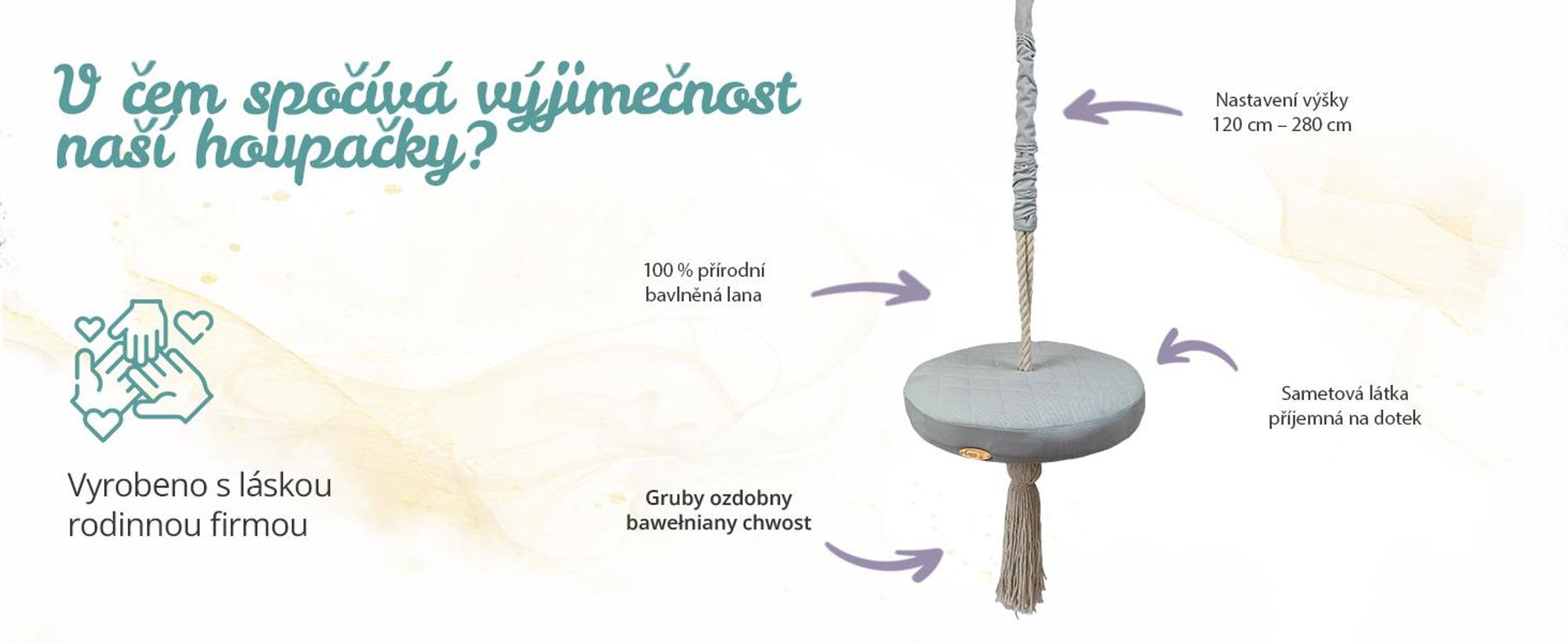 Create for you® - Kruhová Houpačka Pro Děti Do Interiéru, S Bavlněným Lanem, Kulatá Dětská Houpačka Do Interiéru, Měkké Sedátko, Průměr 36 cm - Béžová