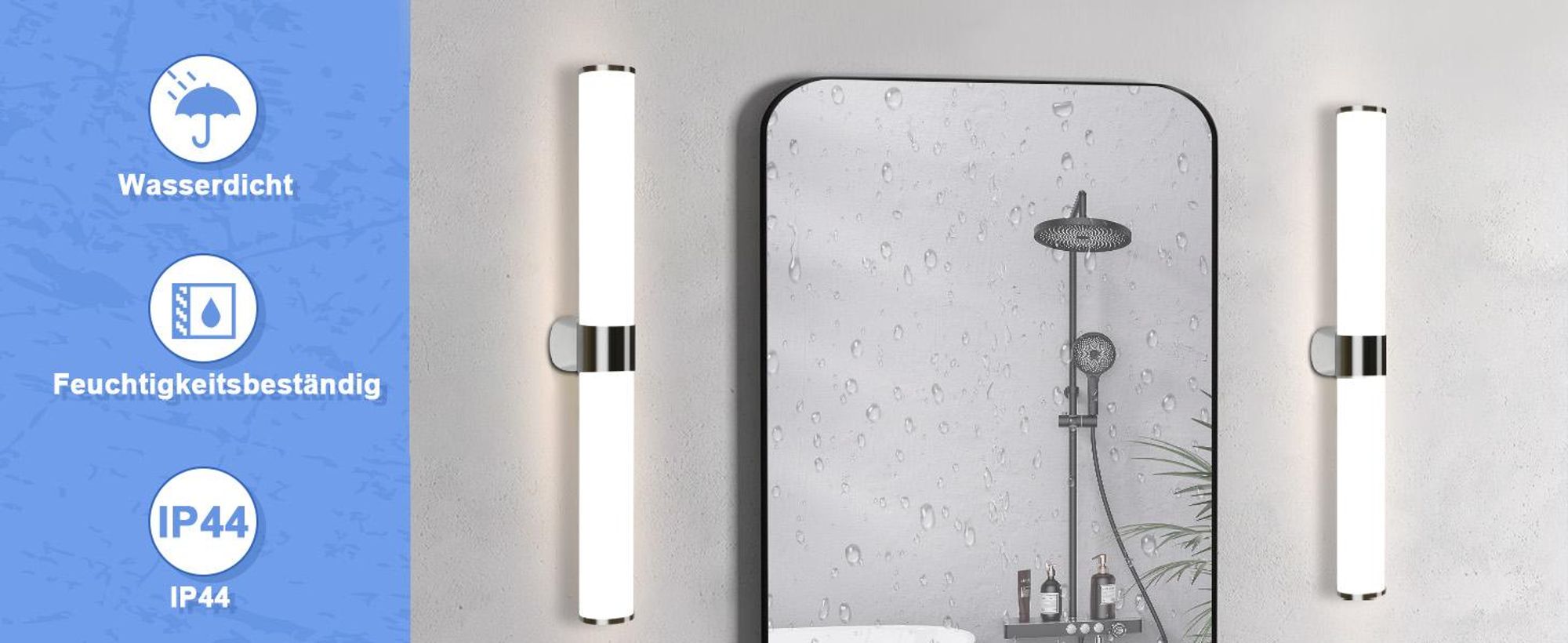ZMH LED Spiegelleuchte 15W 60CM Chrom  IP44 Wandleuchte Neutralweiß 4000K Feuchtraumleuchte für  Keller Küche schrank