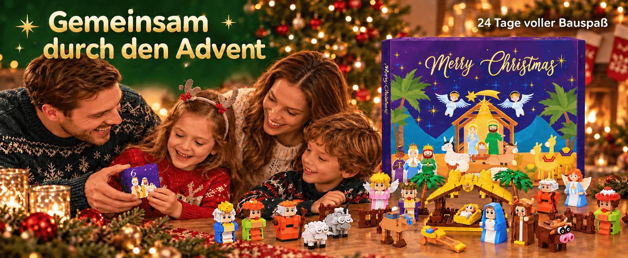 Adventskalender 2026 mit 24 Zahlen, Jesus Geburt Szene aus Bausteinen, 24 nummerierte Türchen zum Selberbauen, Christliche Weihnachtsgeschenk für Kind