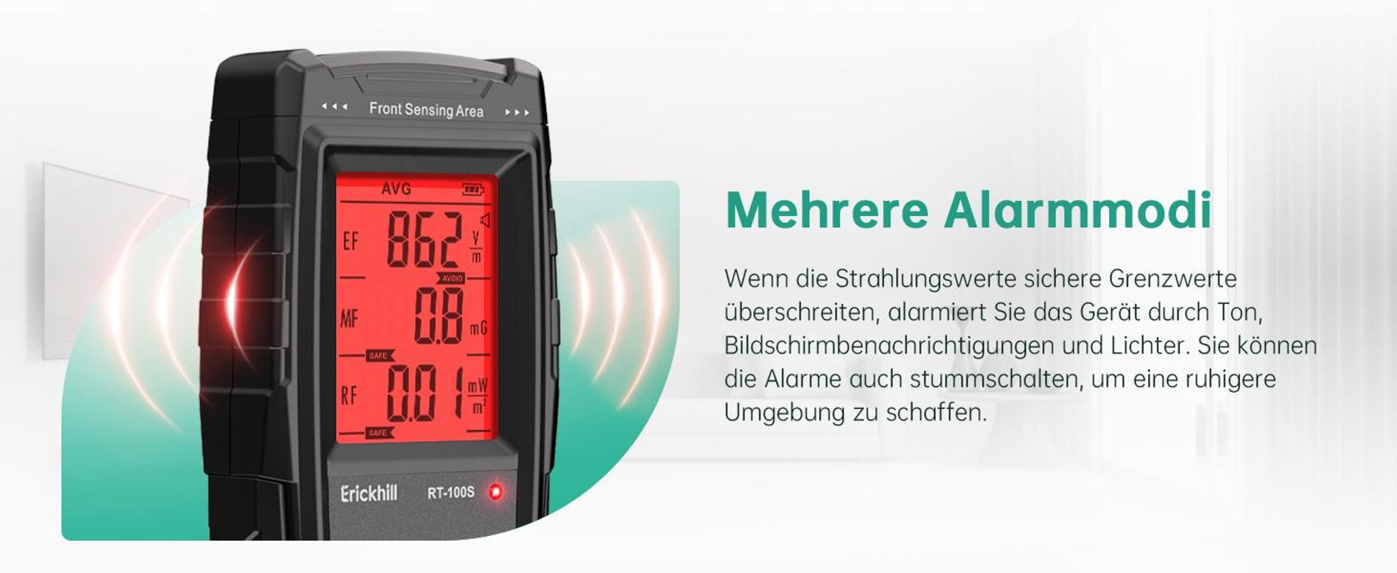 ERICKHILL RT-100S EMF Messgerät 3-in-1 | EF/MF/RF-Prüfung | Akustischer Alarm