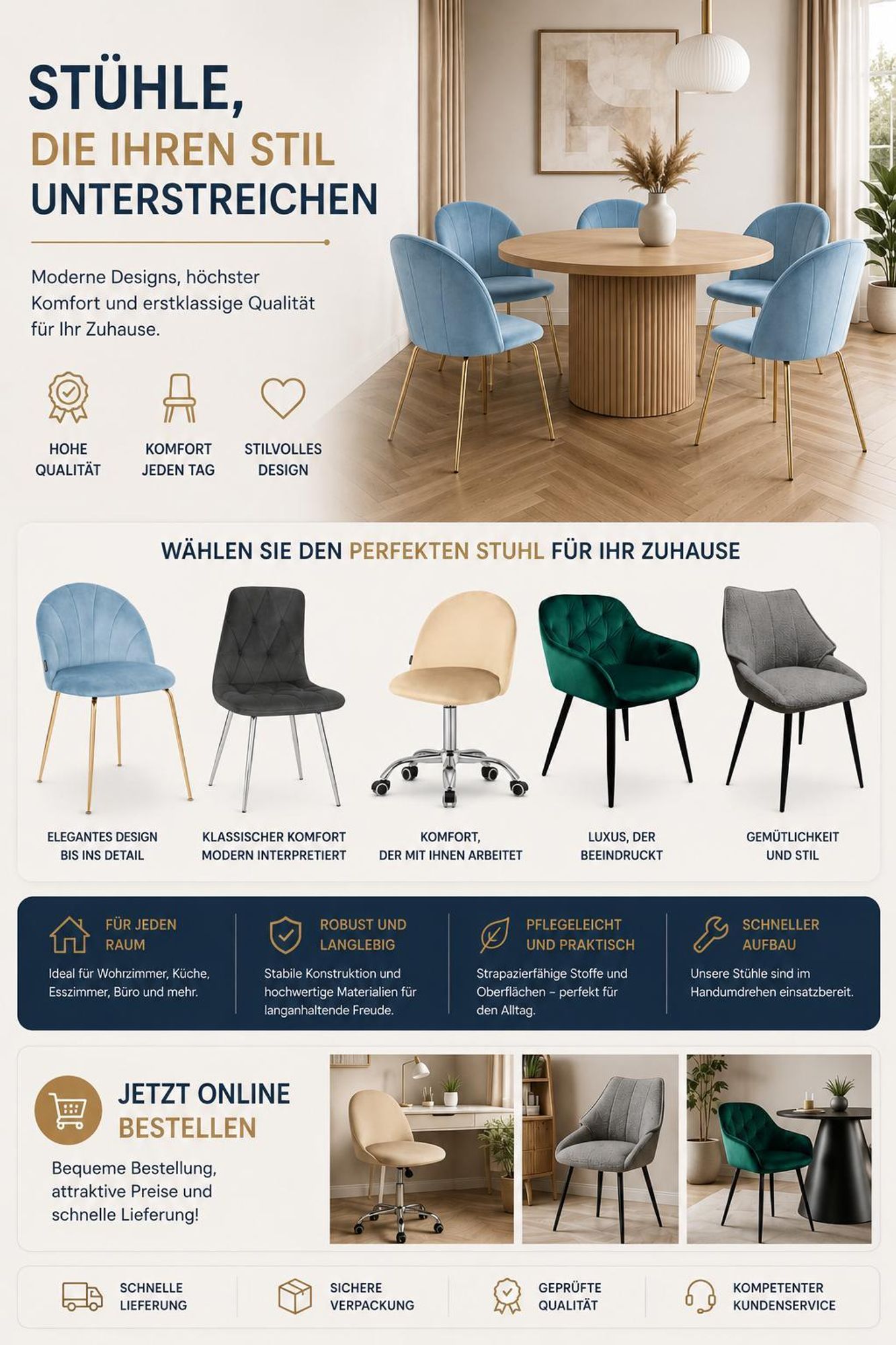 Esszimmer-, Wohnzimmer- und Computerstühle