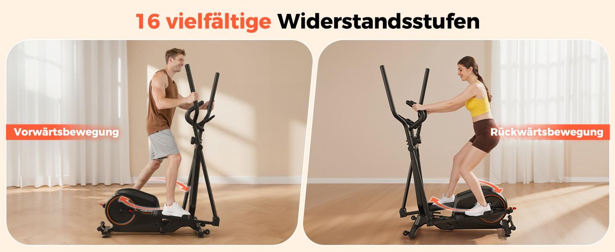 YOSUDA Klappbarer Crosstrainer für Zuhause, Crosstrainer mit 16 Widerstandsstufen, Ultraleiser für Cardio, LCD-Display & Transportrollen