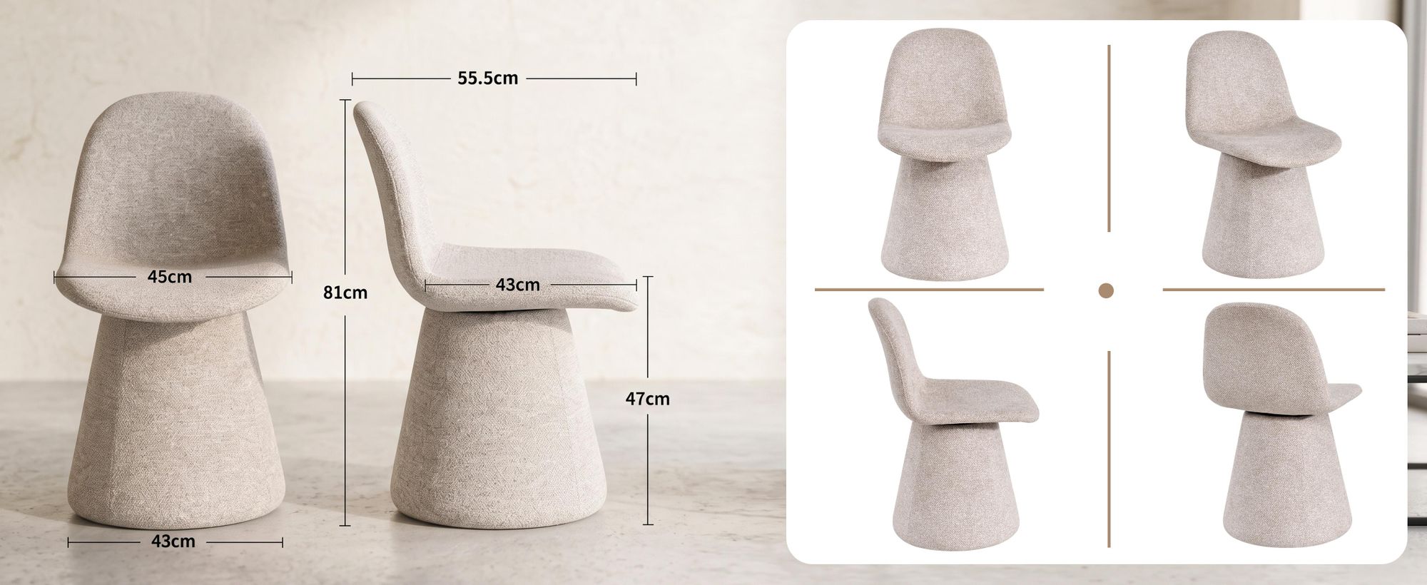 Duhome sedia da pranzo in tessuto bouclé Poltrona imbottita Poltrona imbottita con schienale Sedia girevole per sala da pranzo Soggiorno Camera da letto, Beige