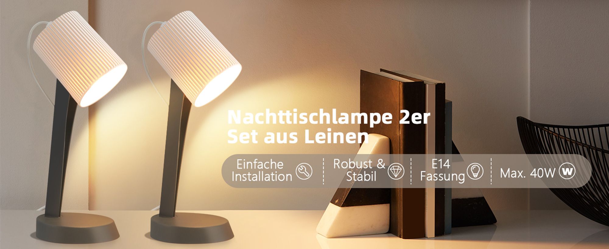 ZMH Nachttischlampe 2er Set Tischleuchte Wohnzimmer Tischlampe mit Kabel Dunkelgrau E14 Tischlampen Moderne Landhausstil für Esstisch Schlafzimmer