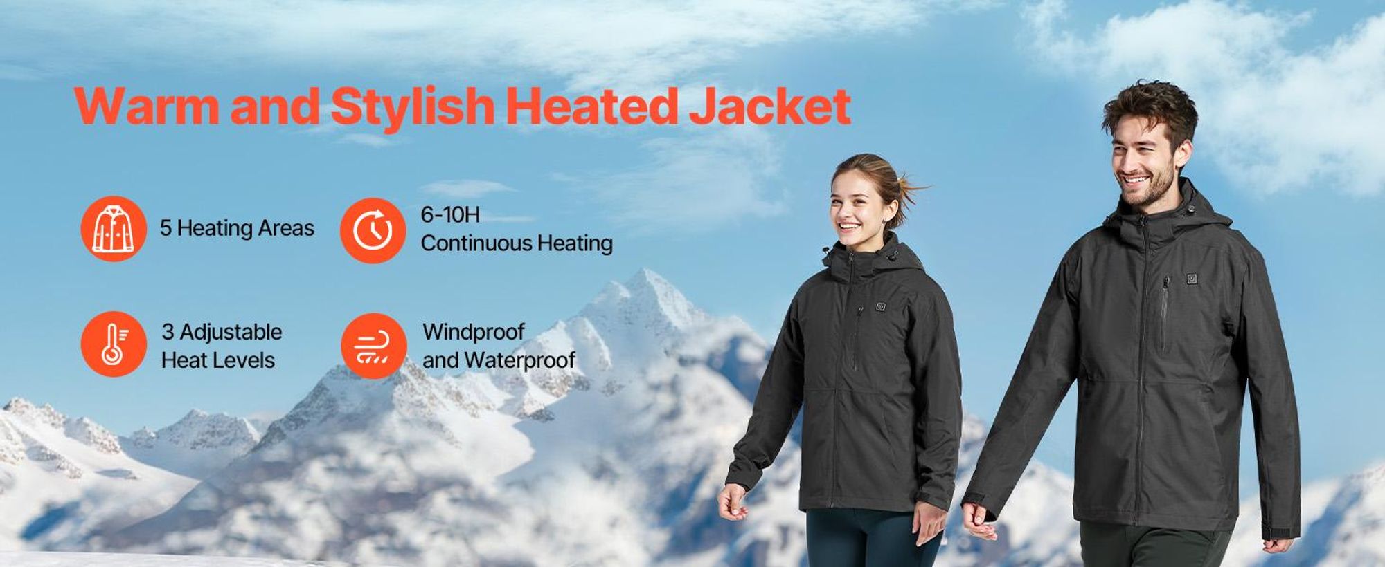 VEVOR Beheizte Jacke für Damen mit 7,4-V-Akku, elektrischer Softshell-Heizmantel, winddichte, Heizjacke, leichte Oberbekleidung mit 5 Heizzonen und 3 Heizstufen, maschinenwaschbar, M