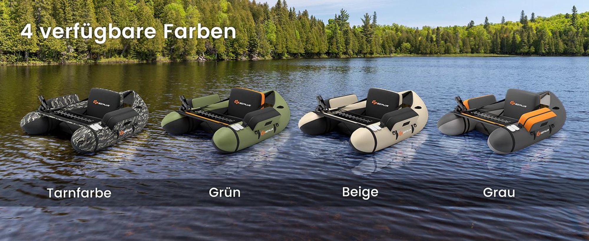 GOPLUS Bellyboot, Belly Boat bis 150 kg belastbar, aufblasbares Schlauchboot zum Angeln mit Alu Paddel, Pumpe,135 x 109 x 54 cm, Beige+Schwarz