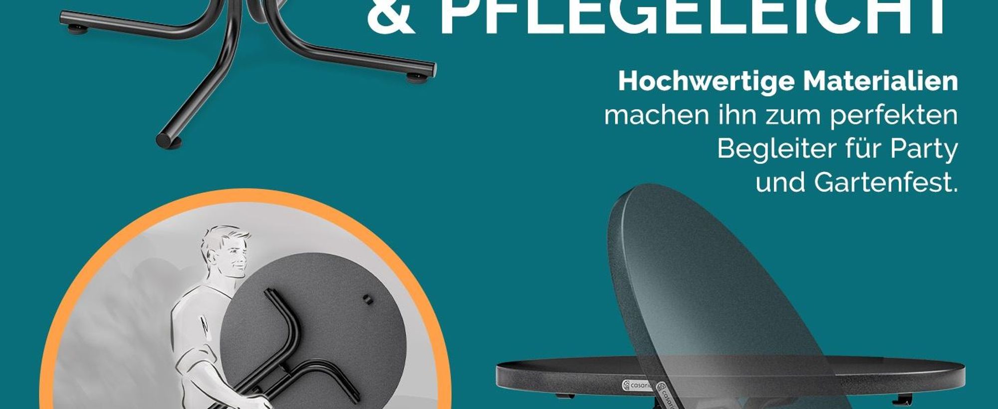 Runder Klapp-Stehtisch Weiß Anthrazit für Indoor & Outdoor, Höhe 110 cm, Ø 70/80 cm
