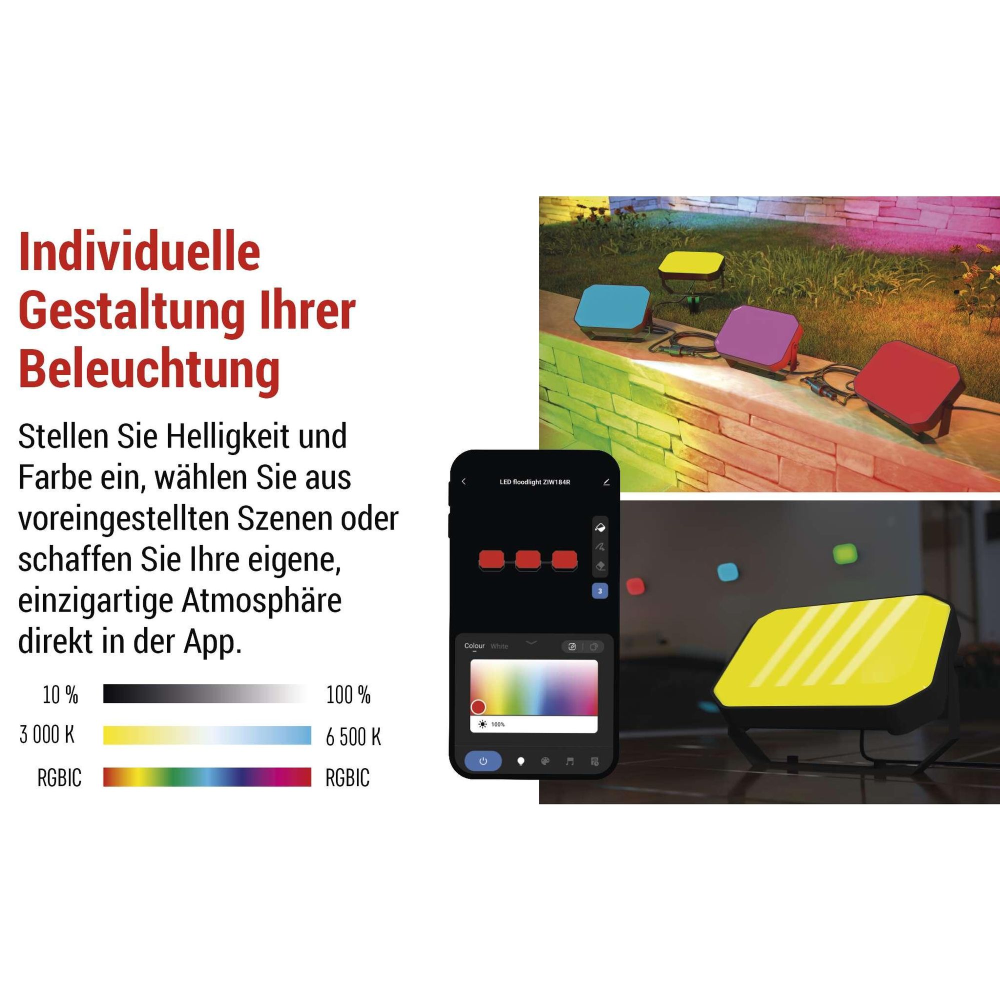 EMOS Smart Gartenfluter 2in1, Startset 3 Stk, WiFi, RGBIC+CCT-Farbspektrum, dimmbar, erweiterbar, HandyApp, Sprachassistenten, wasserdicht, ZIW184R