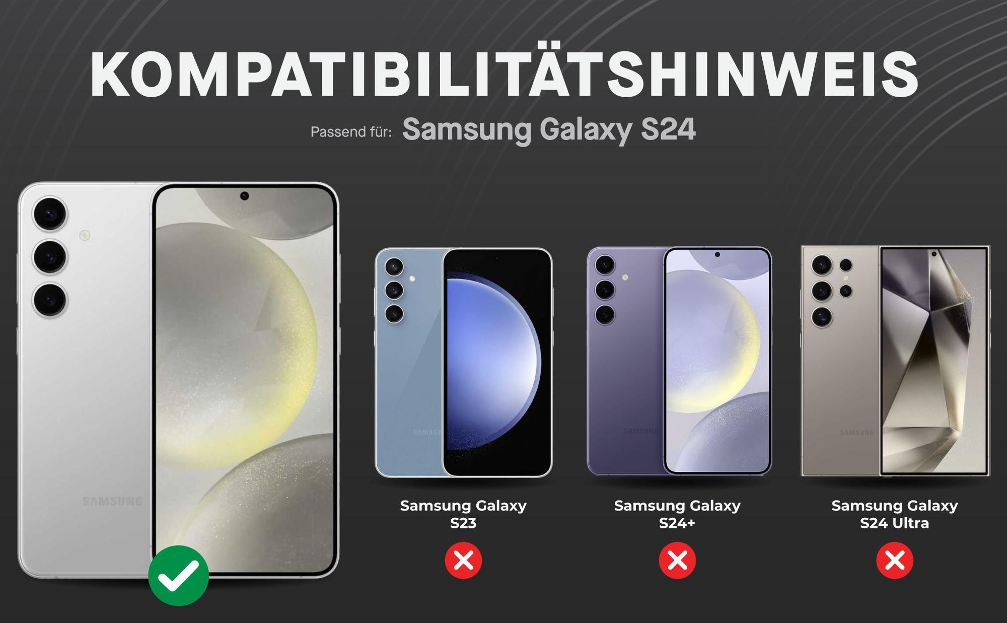 Kompatibilitätshinweise Displayglas für Samsung Galaxy S24
