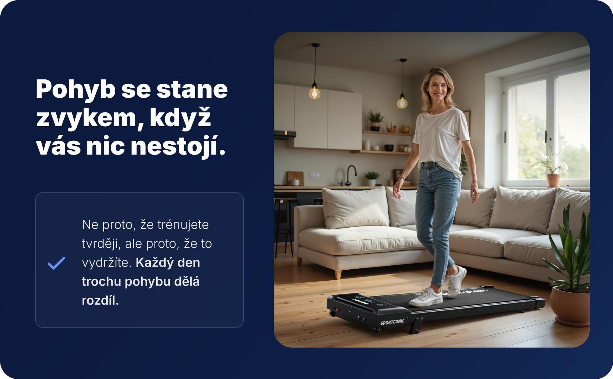 Sportconic Walking Pad chodící pás pro domácnost & kancelář – tichý, s 6 % sklonem, úsporný, LED displej