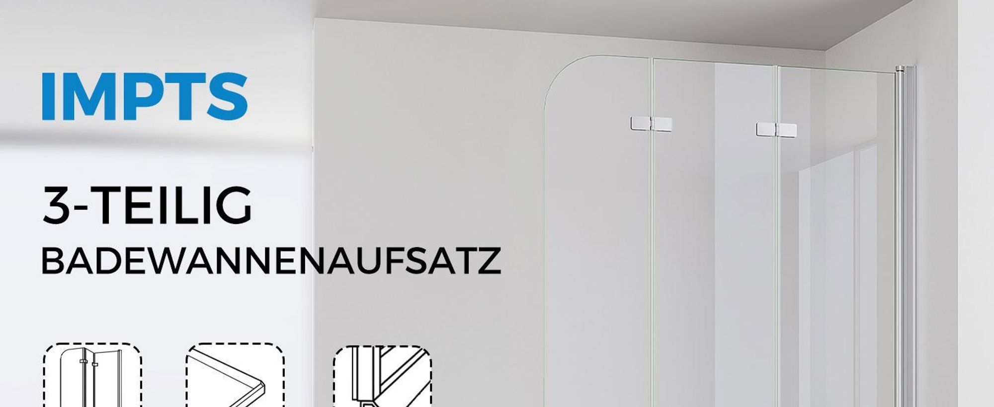 IMPTS Duschwand für Badewanne 140x140cm 3-teilig Faltwand Badewannenaufsatz Faltbar Duschabtrennung 6mm ESG GLAS Badwannenfaltwand Chrom, Klarglas