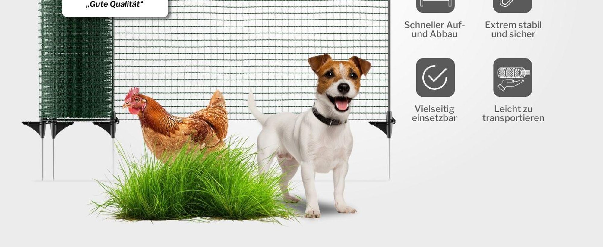 horizont Begrenzungszaun FIX 15 m x 65 cm – mobiler Zaun für Welpen, kleine Hunde und Kleintiere